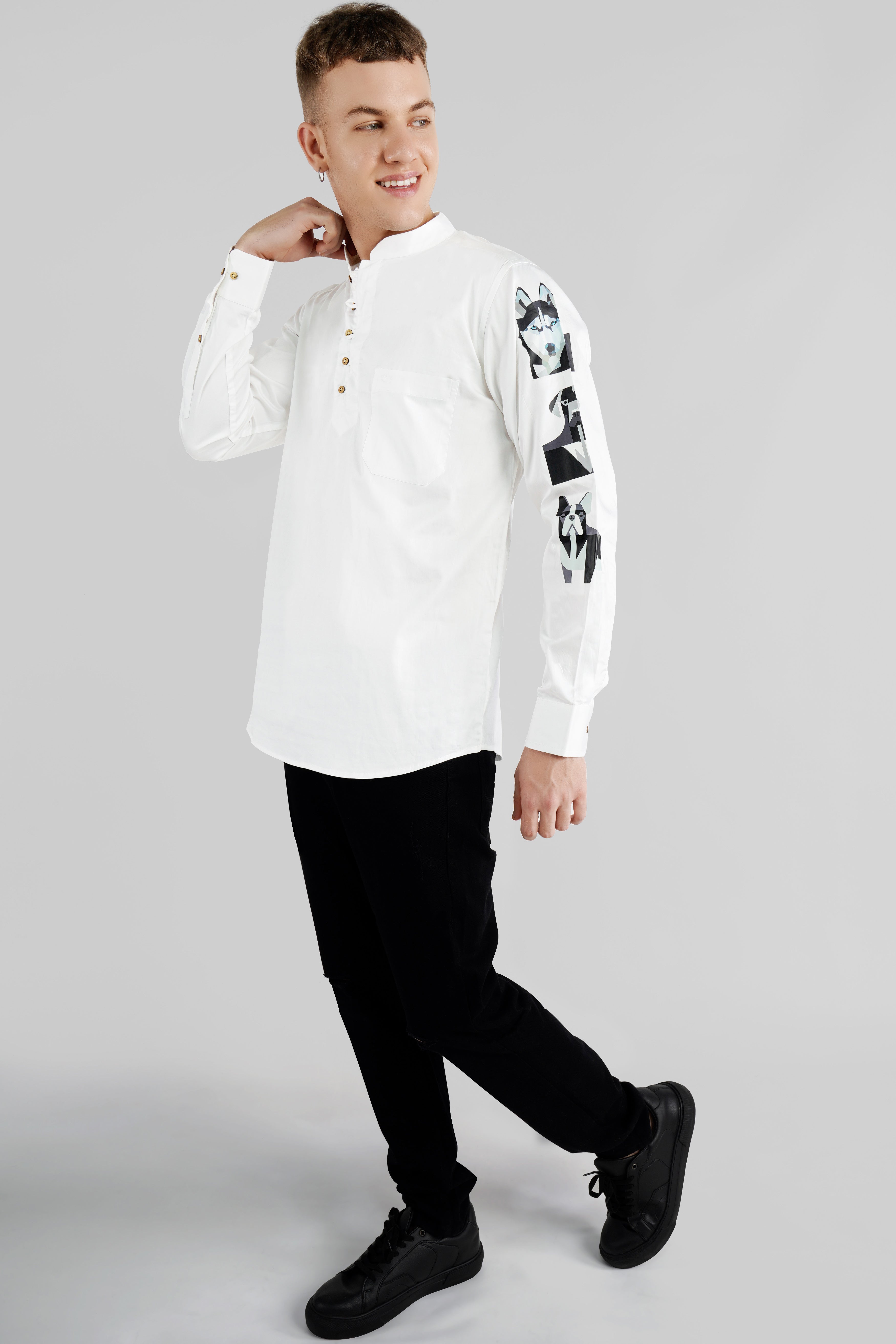 Bright White Dogs Printed Super Soft Premium Cotton Designer Kurta Shirt