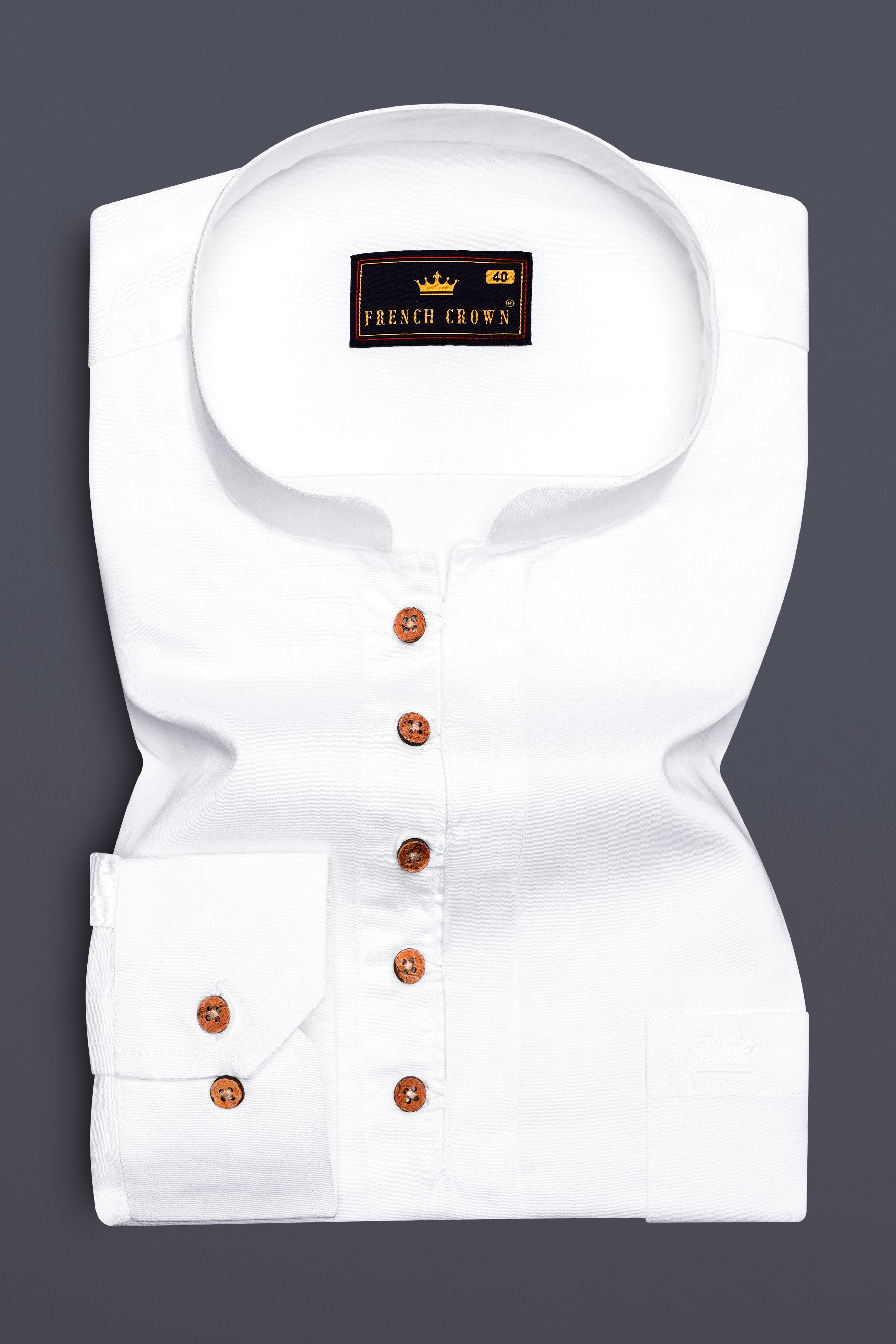 Bright White Subtle Sheen Indian Kurta Style Super Soft Giza Cotton SHIRT