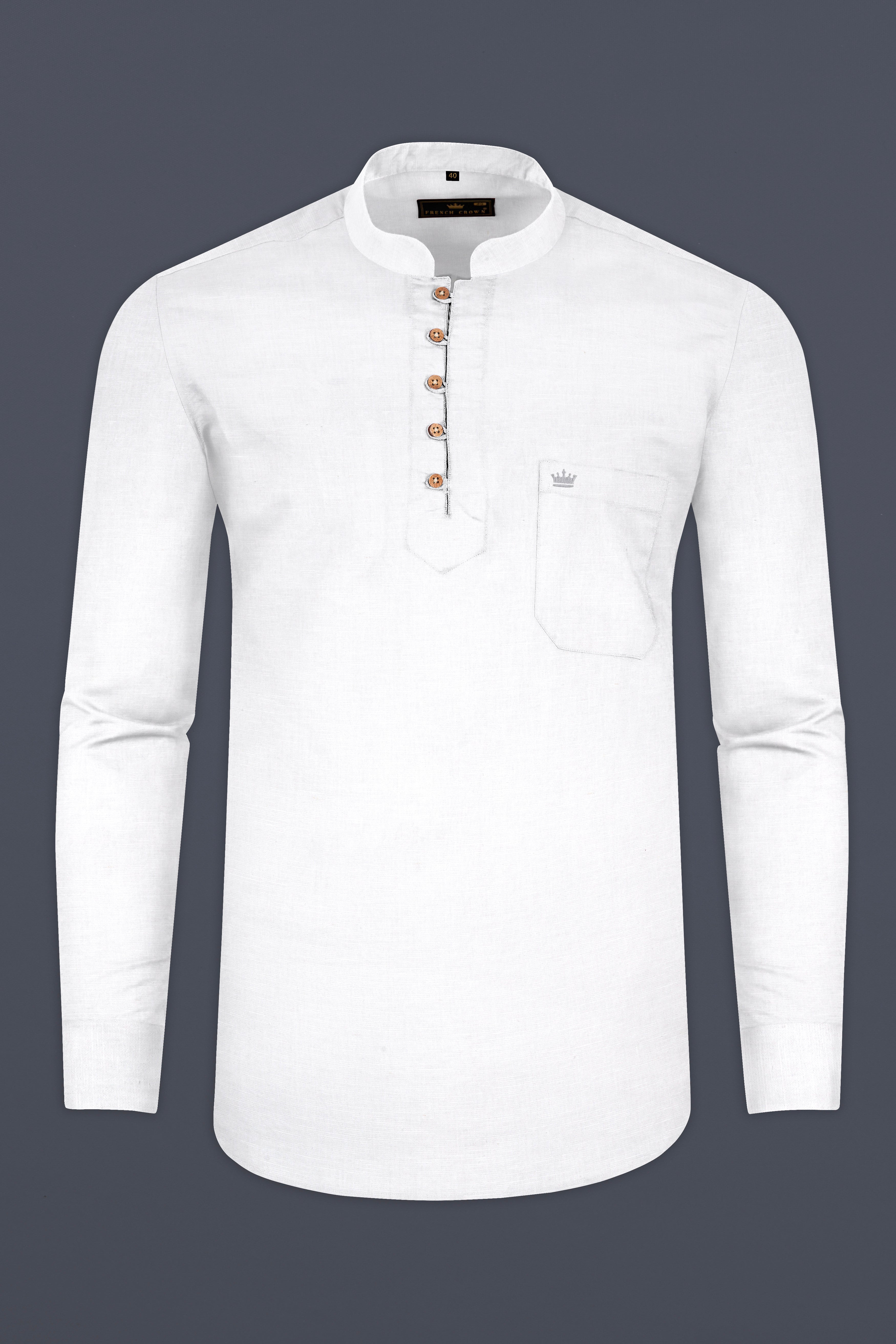 Bright white Indian Kurta Style Luxurious Linen Shirt