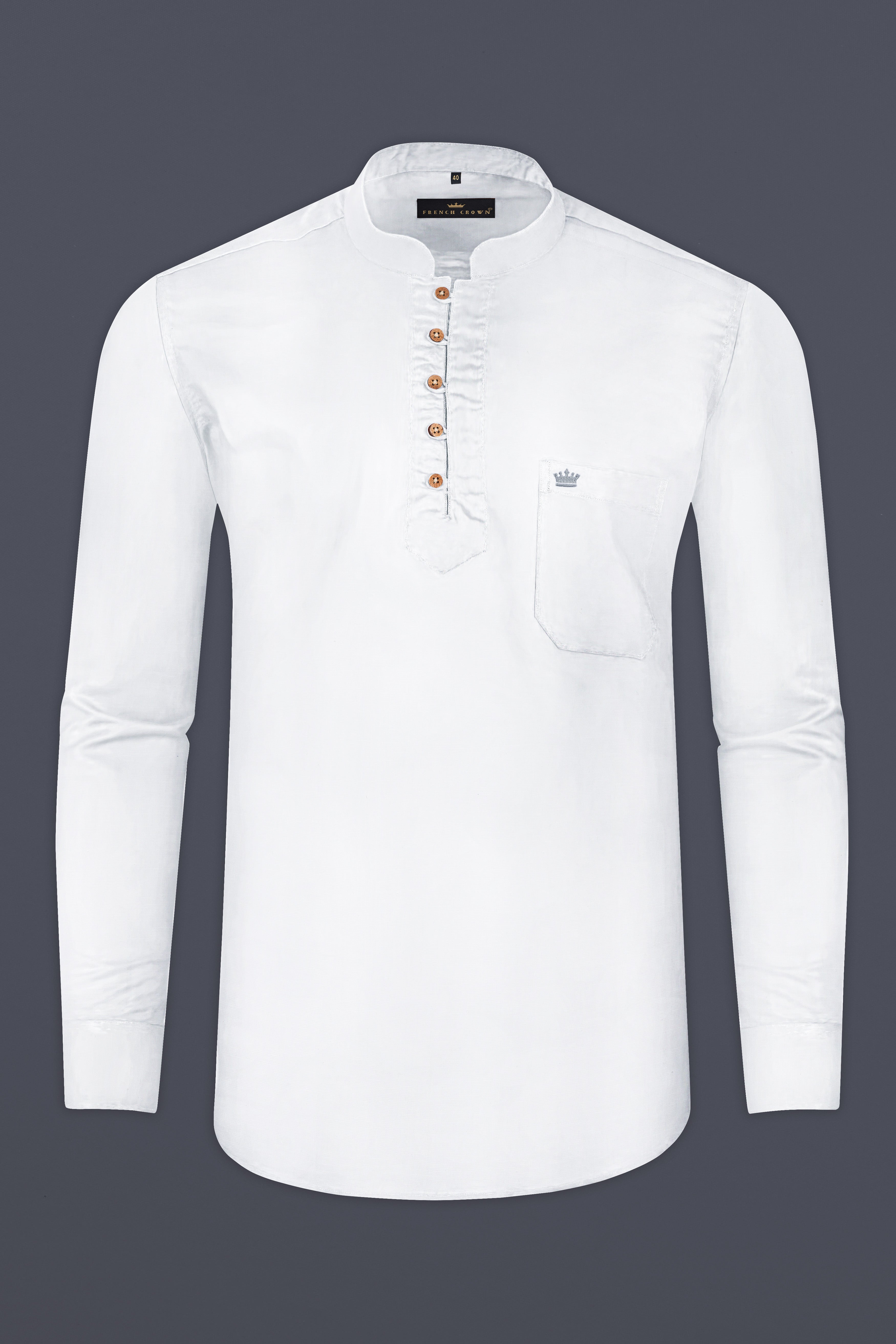 Bright white Indian Kurta Style Luxurious Linen Shirt