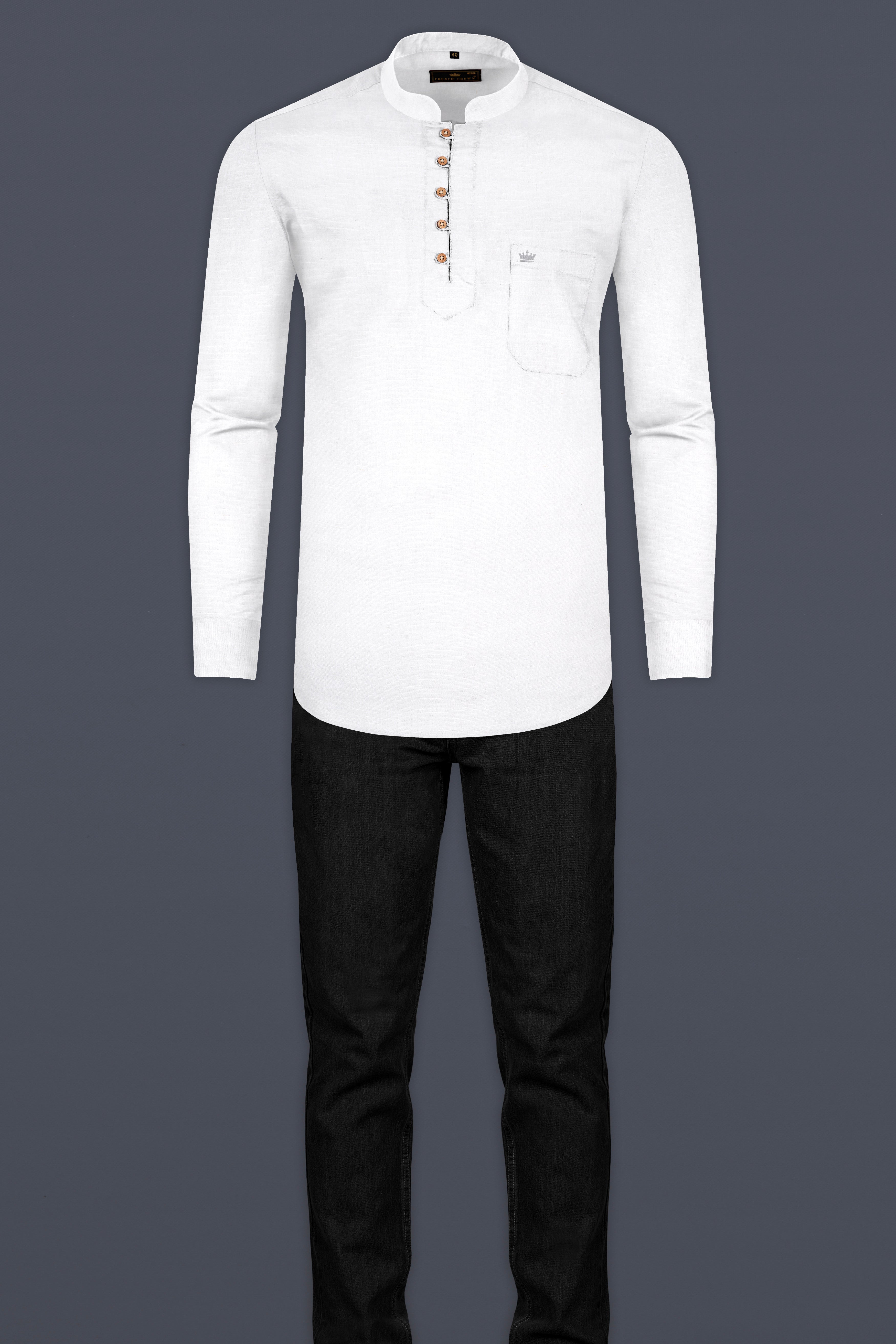 Bright white Indian Kurta Style Luxurious Linen Shirt