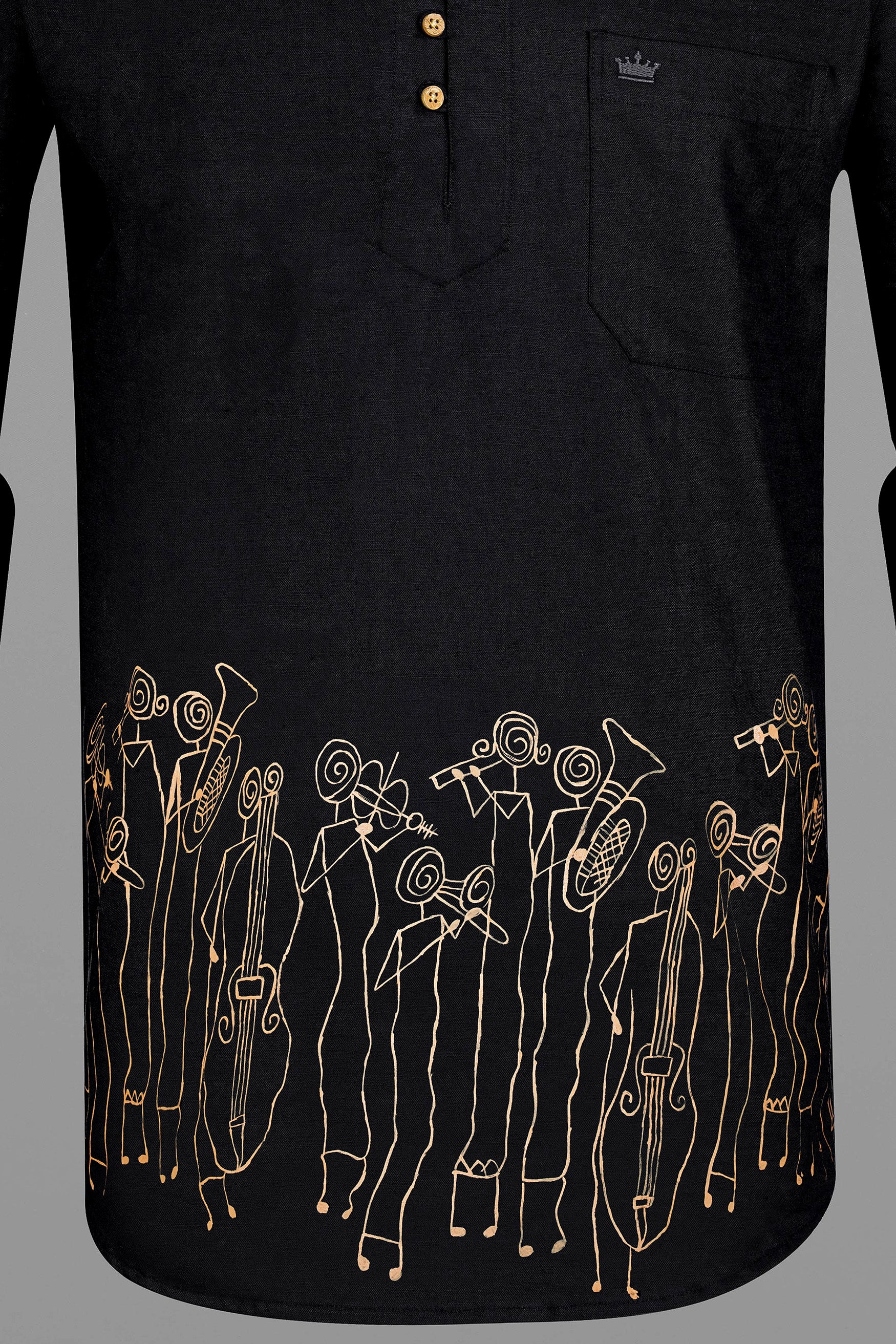 Jade Black Musicians Hand Painted Premium Linen Designer Kurta Shirt