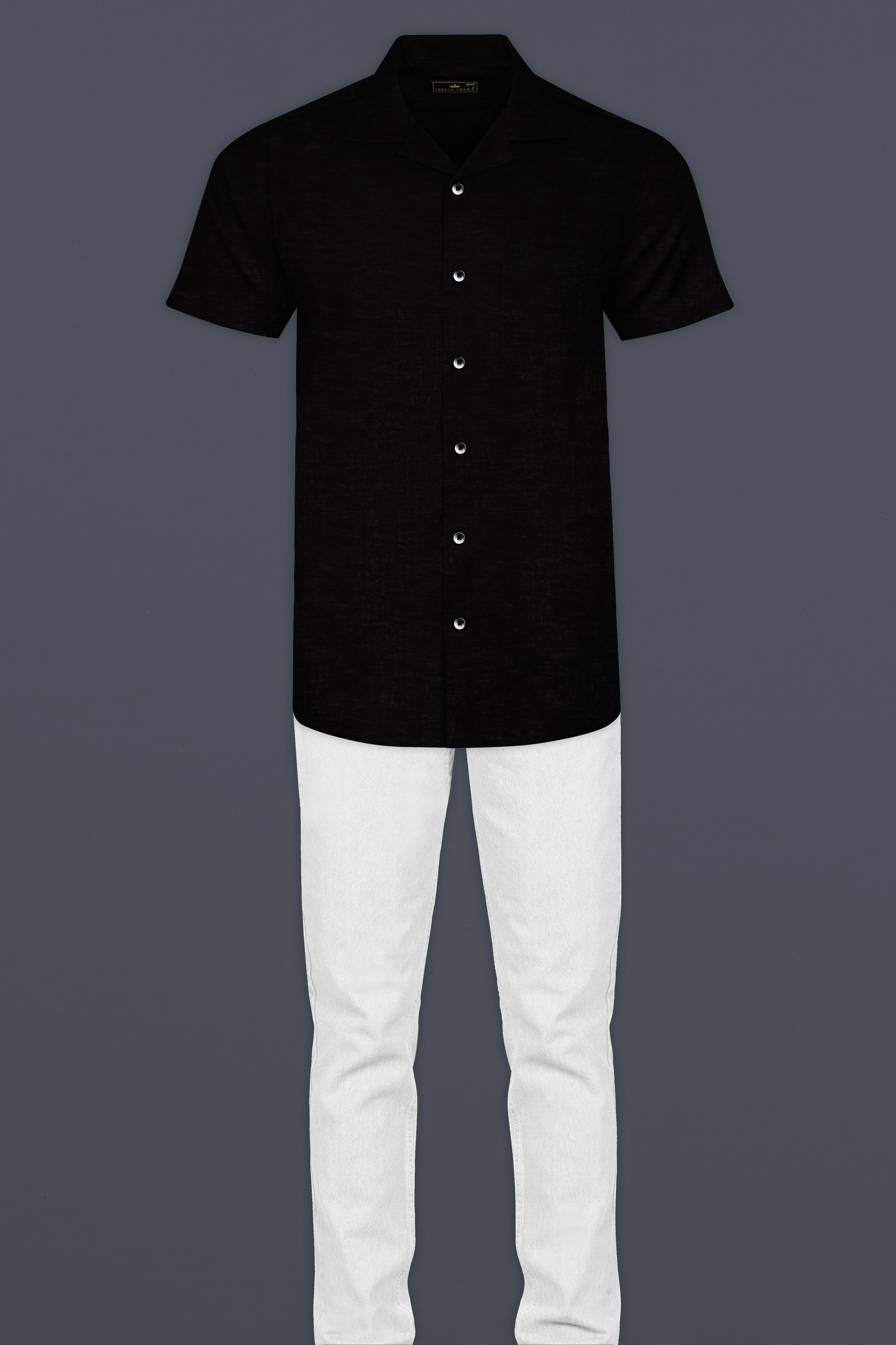 Jade Black Cuban Collar Luxurious Linen Shirt