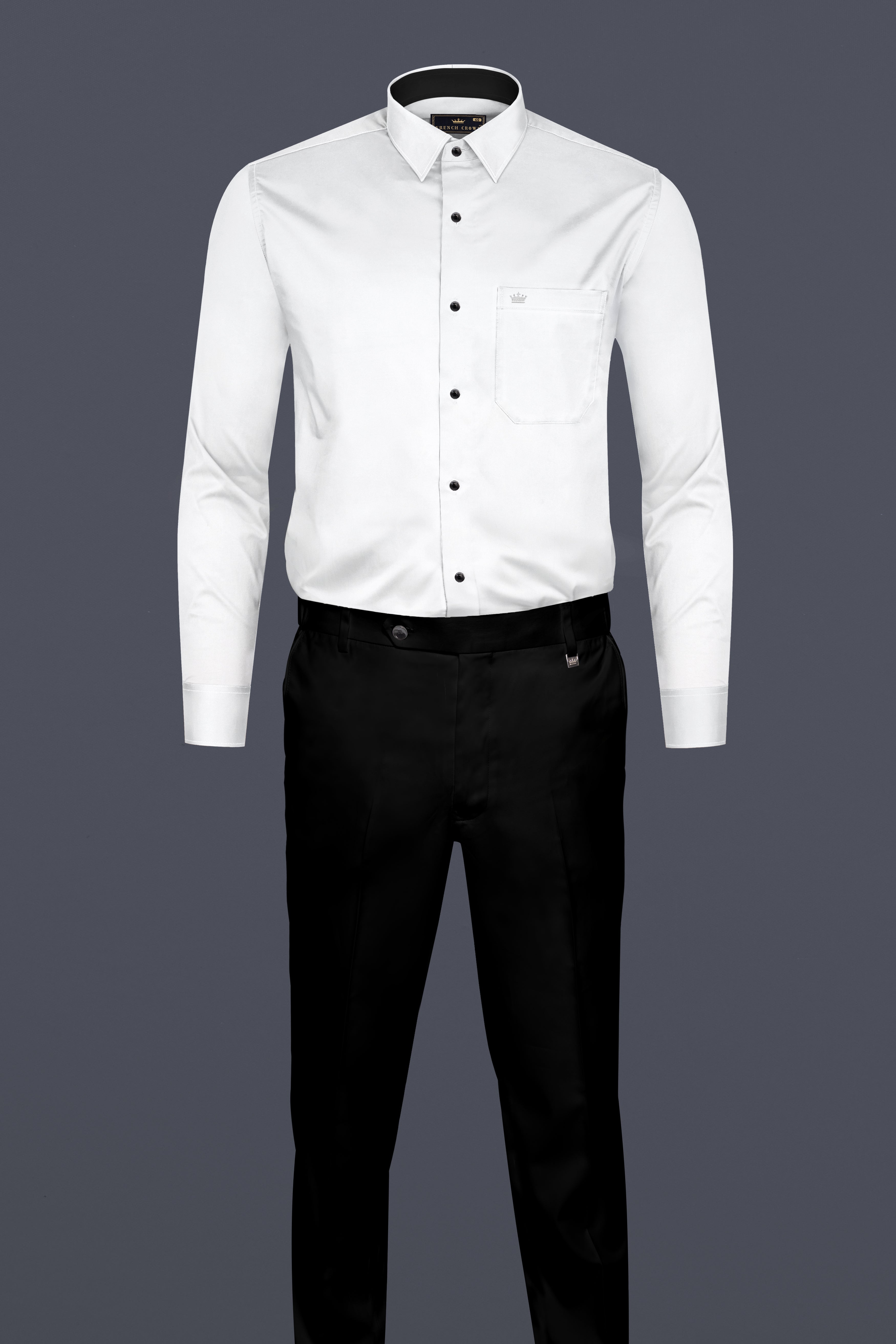 Bright White Subtle Sheen with Black Collar detailed Super Soft Giza Cotton SHIRT