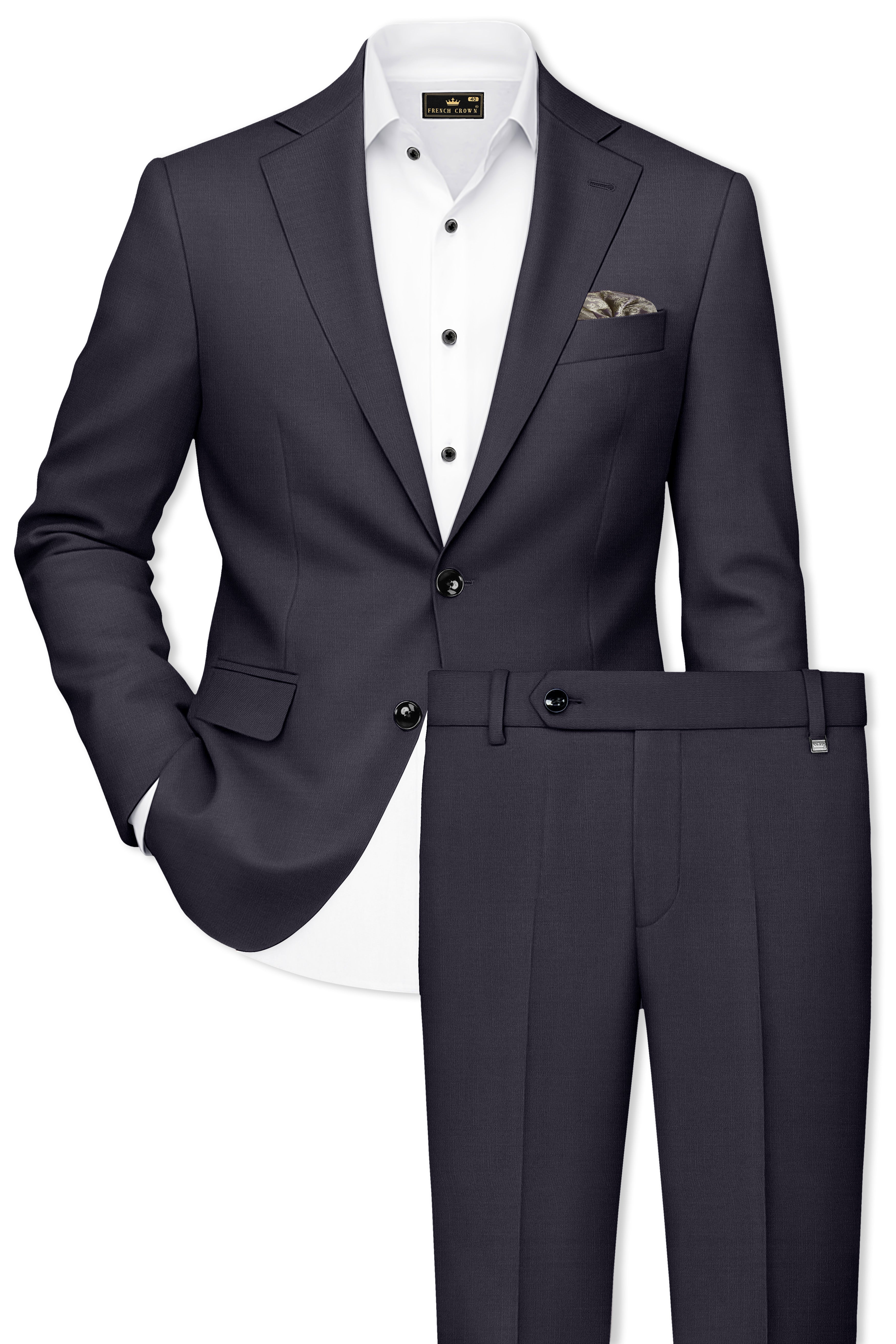 Sapphire-Glaucous Gray Solid Wool Rich Single Breasted Slight Stretch Suit