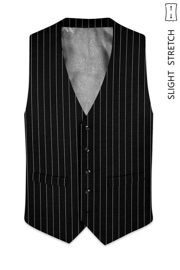Noirline-Jade Black And Bright White Awning Striped Wool Rich Slight Stretch Waistcoat