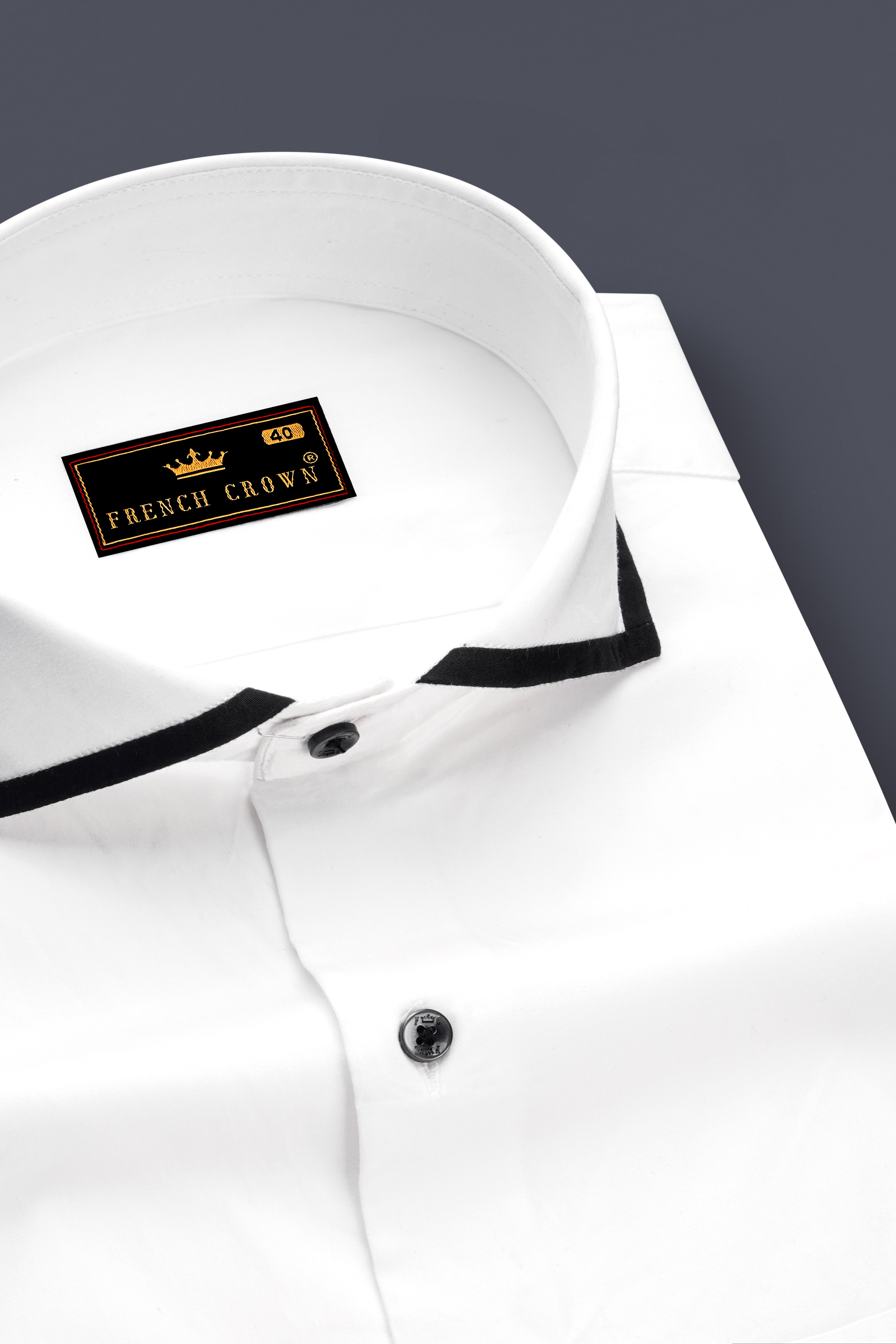 Bright White Subtle Sheen With Collar Detail Giza Cotton Shirt