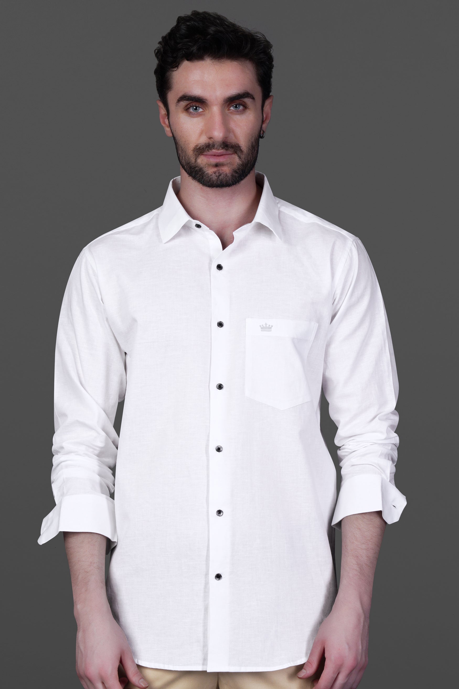Bright Rabbit White Formal Plain-Solid Rare Premium Linen Shirt