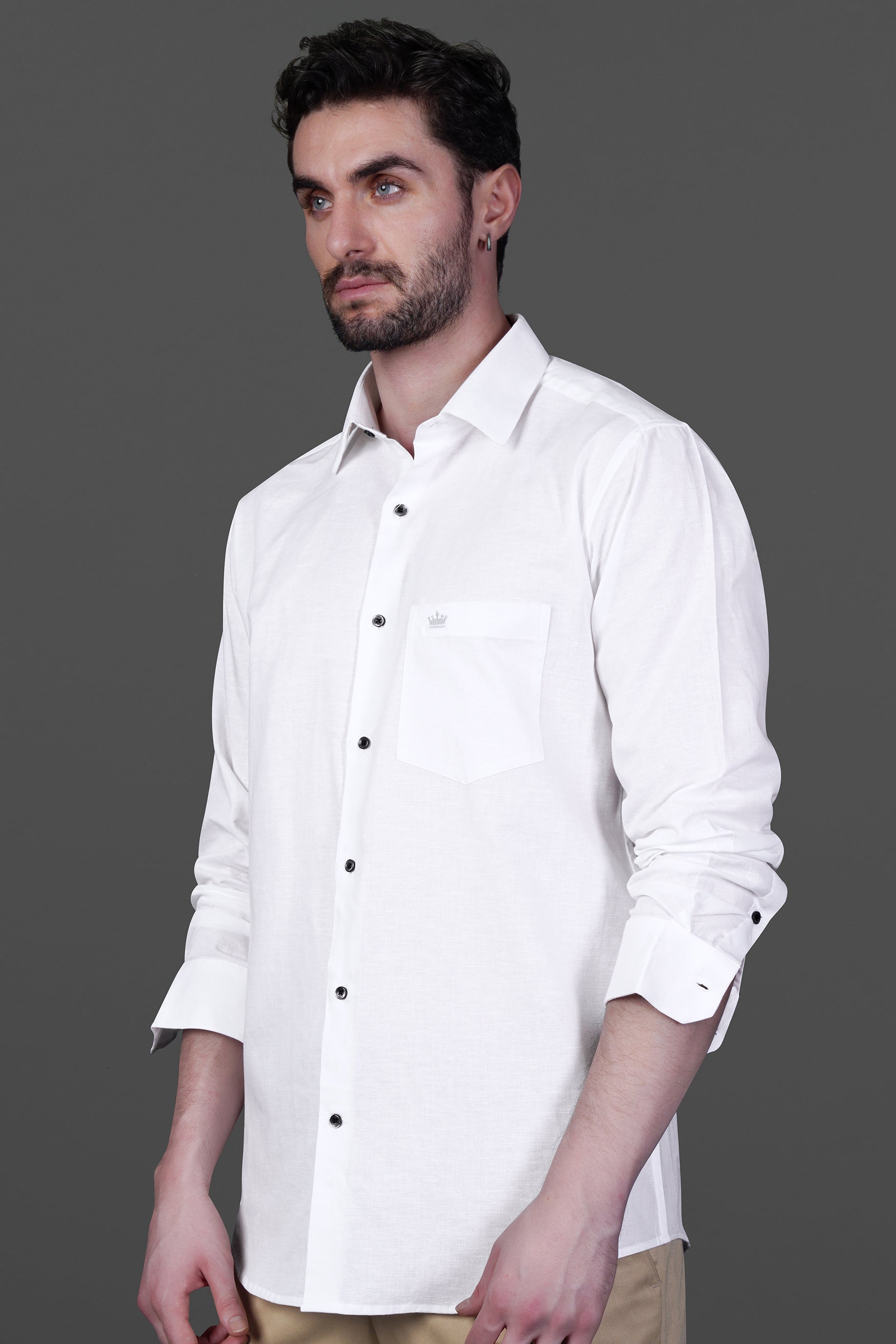 Bright Rabbit White Formal Plain-Solid Rare Premium Linen Shirt