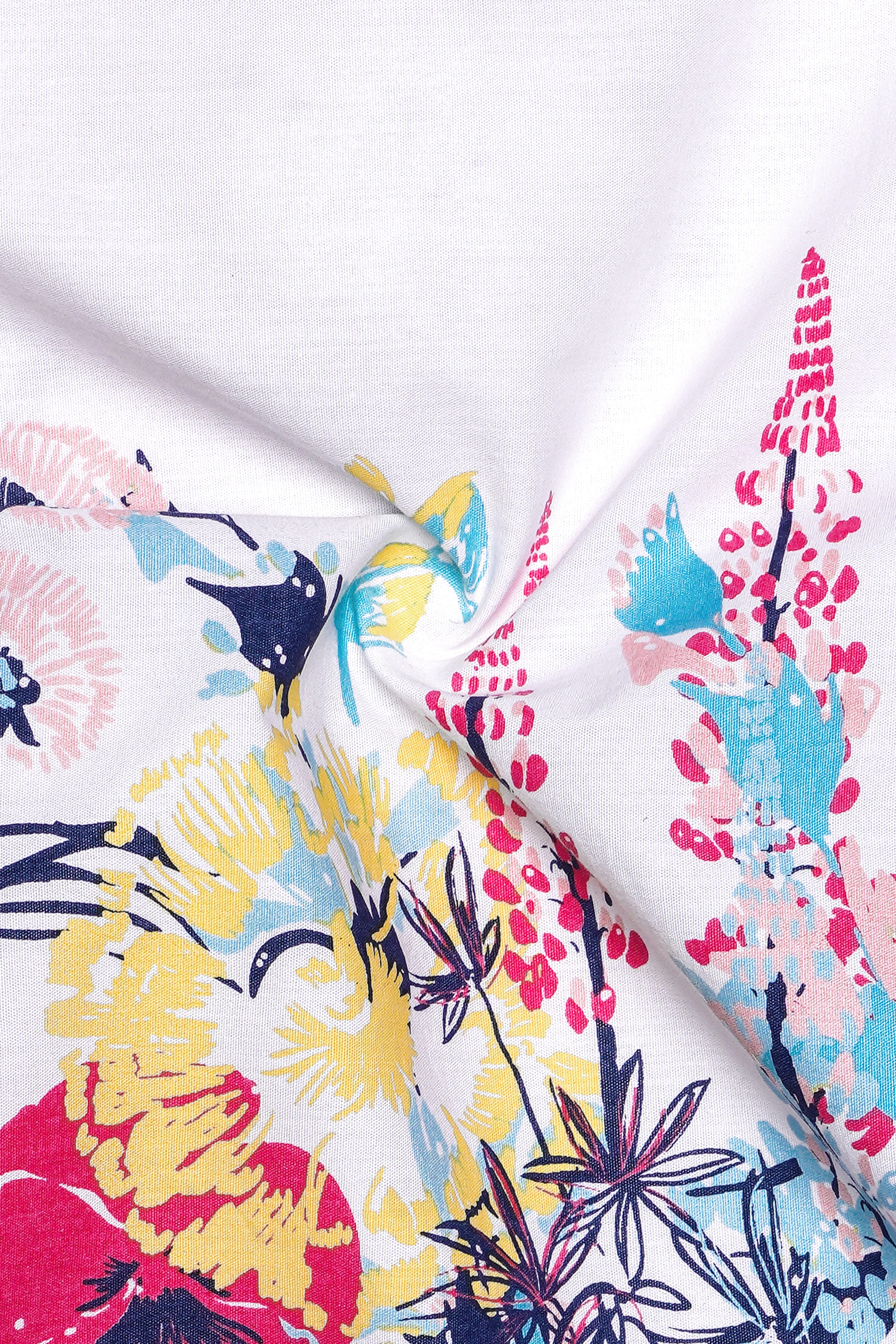 Bright White Flowers Printed Kurta Style Premium Cotton Shirt