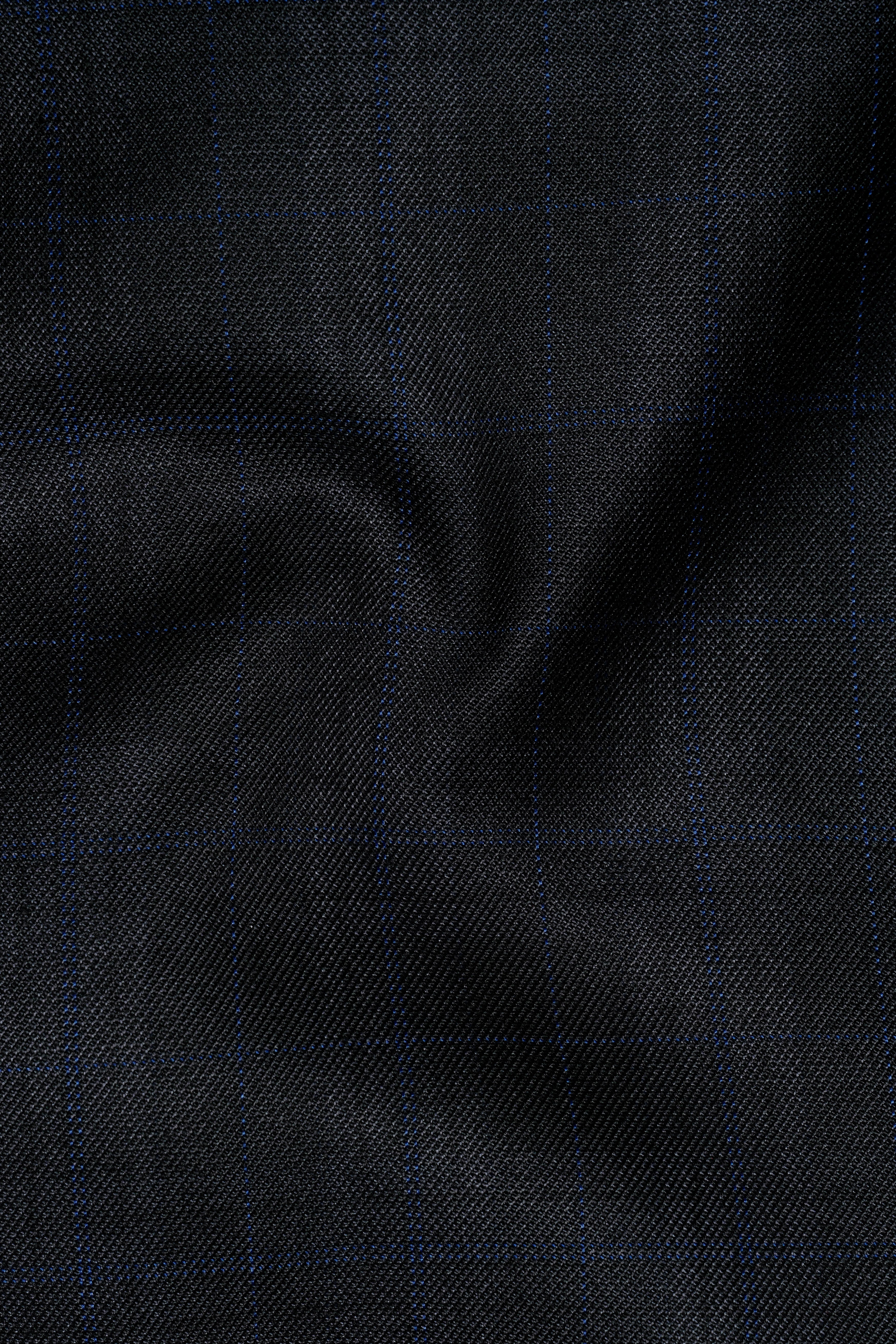 Mine Shaft Black Plaid Cross Placket Bandhgala Wool Rich Suit