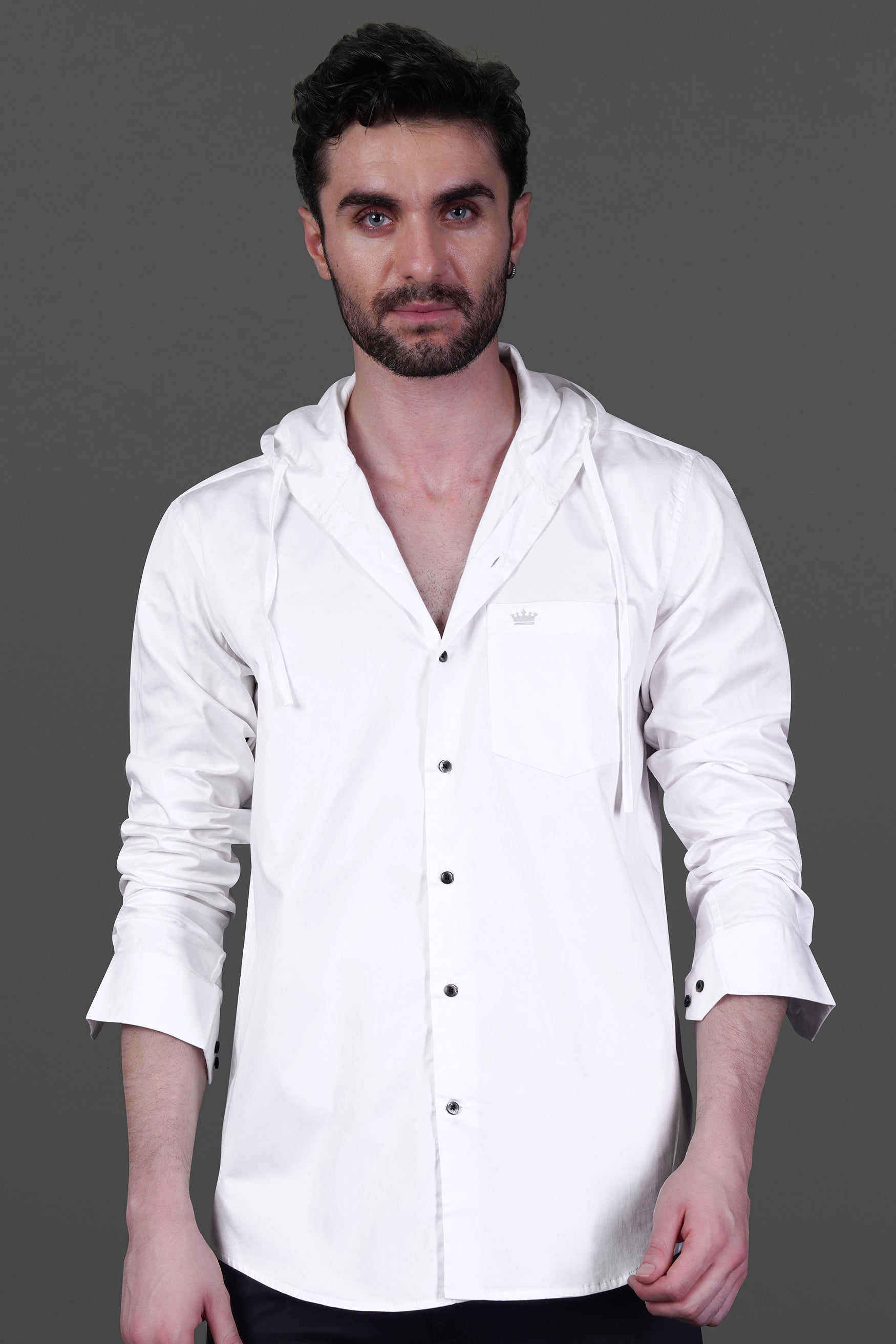Bright White Subtle Sheen Super Soft Giza Cotton Hoodie Shirt