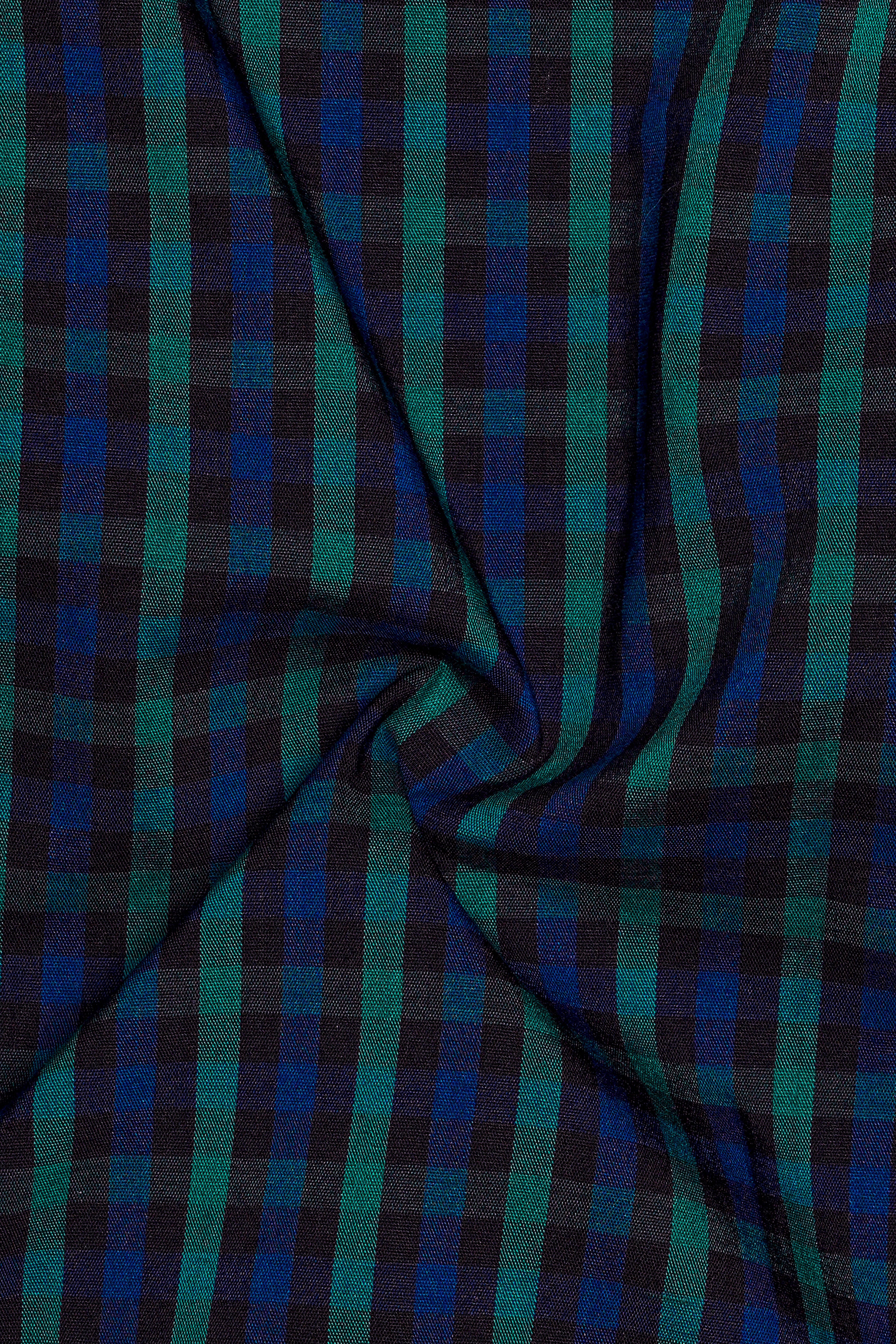 Navy And Green Gingham Premium Cotton Shirt