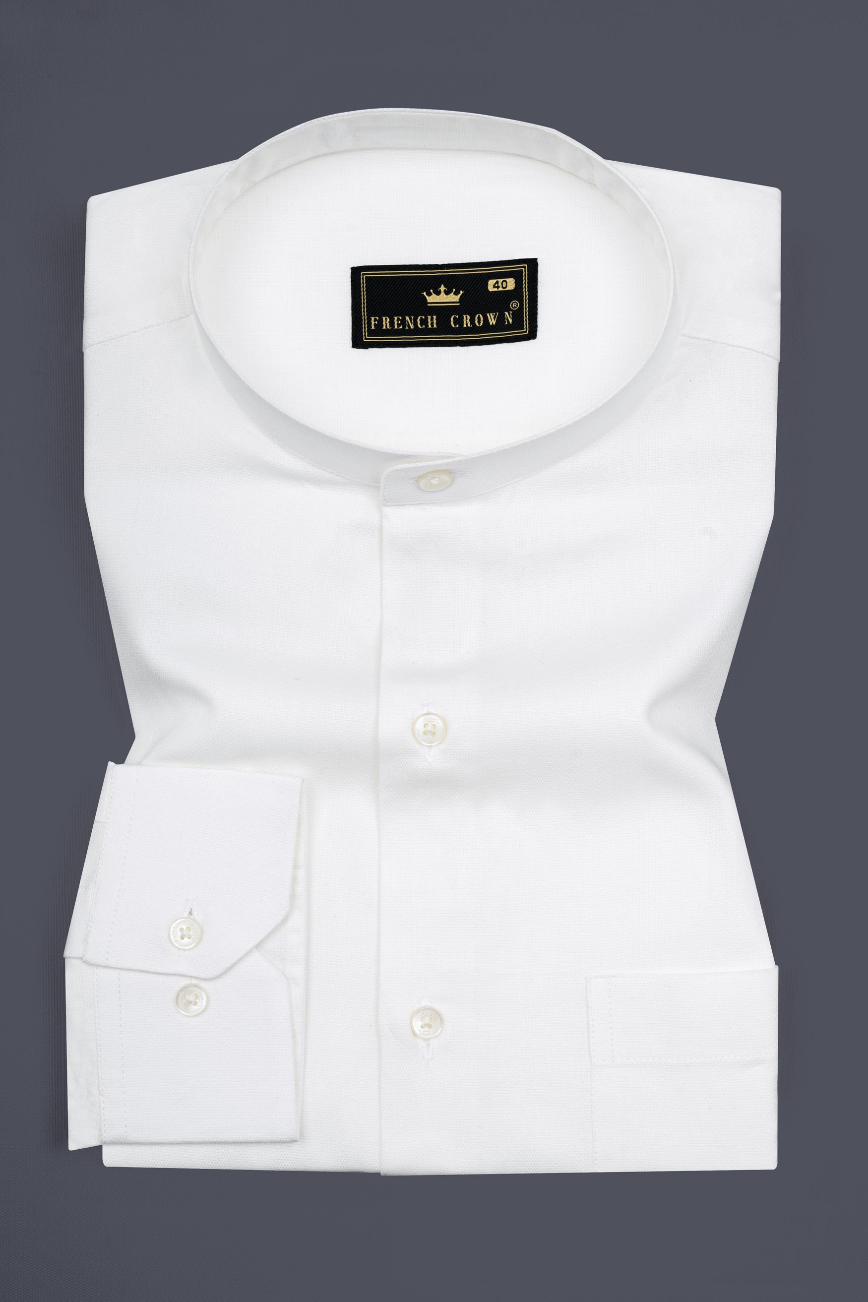 Bright White Dobby Textured Giza Cotton Mandarin Shirt