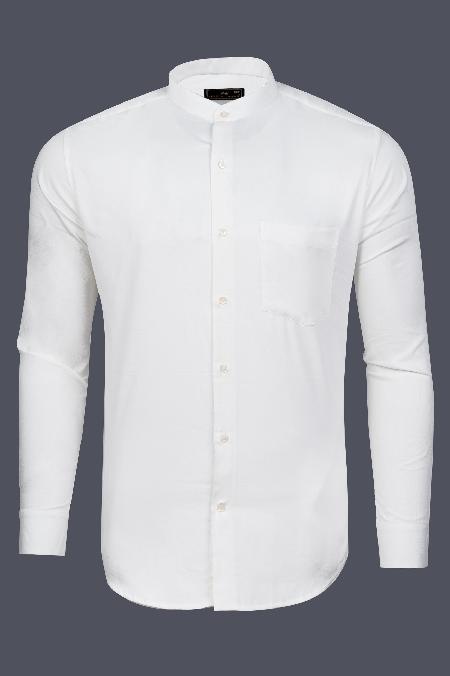 Bright White Dobby Textured Giza Cotton Mandarin Shirt