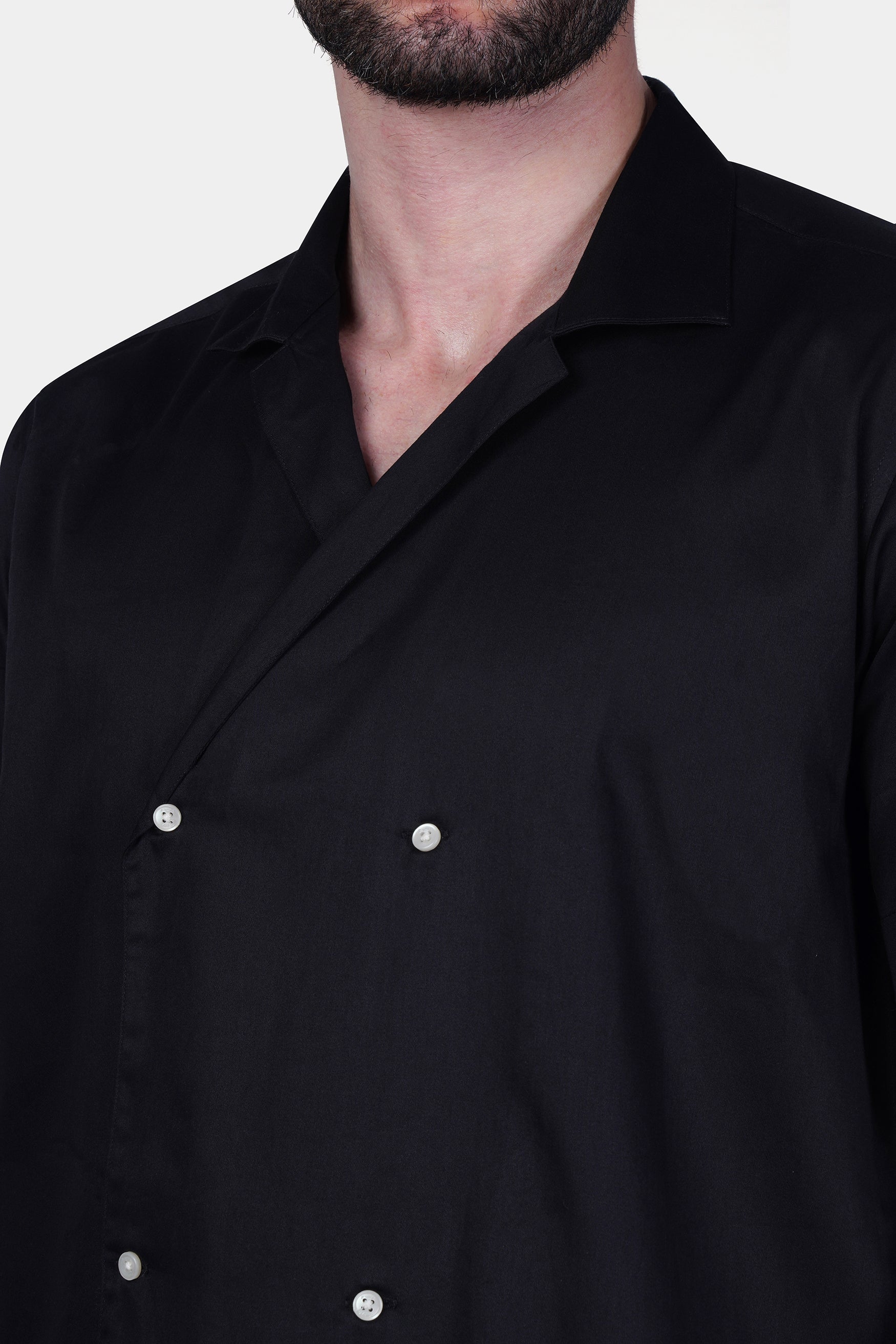 Jade Black Double-Breasted Premium Cotton Designer Shirt