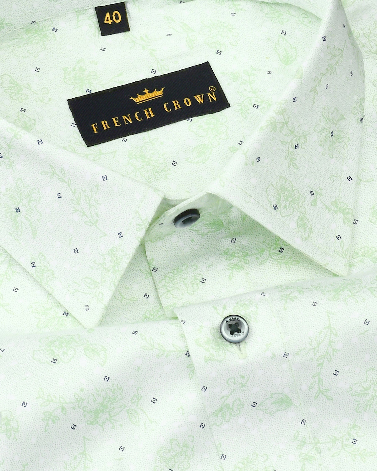Moss Green Leaves Printed Satin Shirt