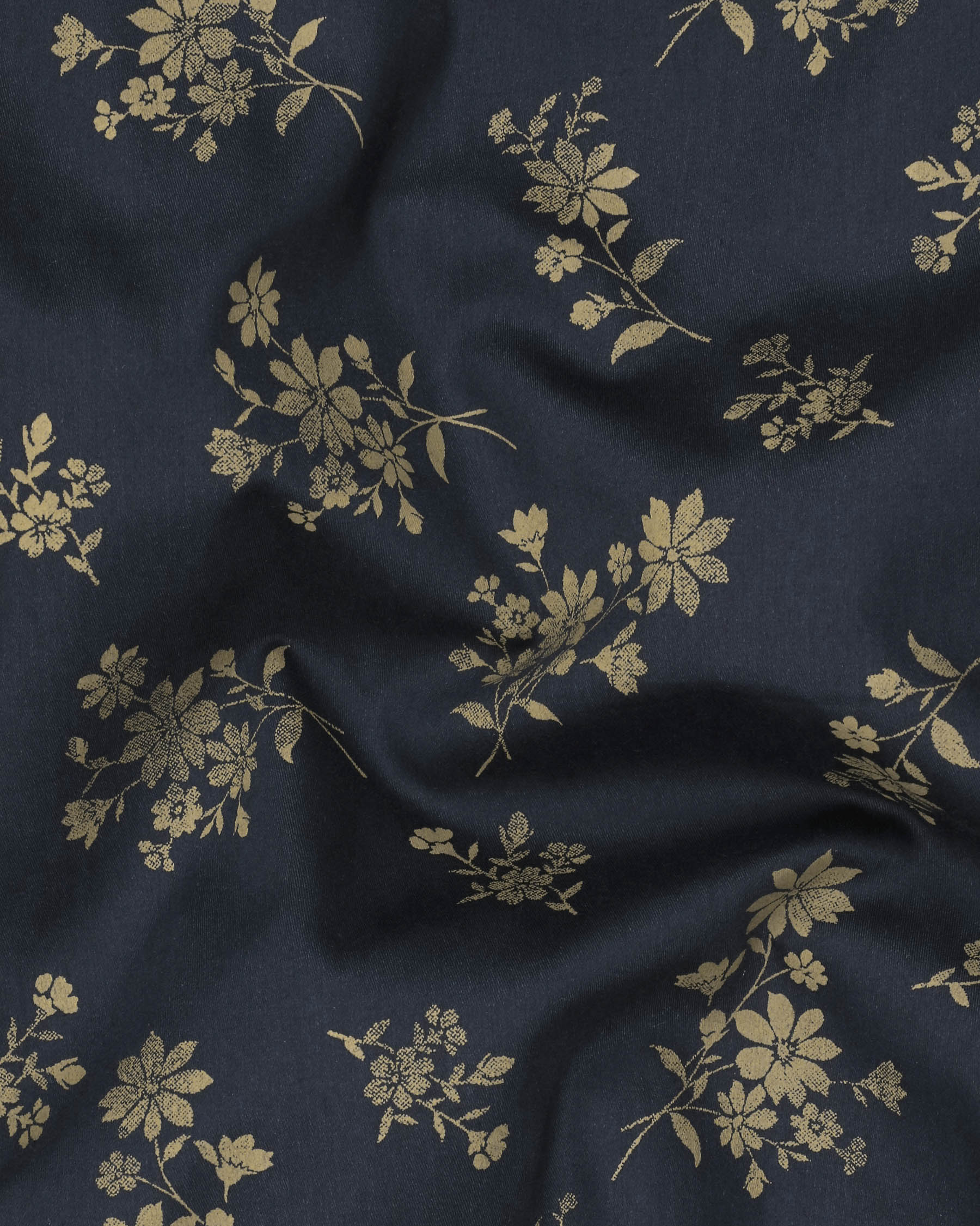 Navy Flowers Printed Premium Satin Shirt