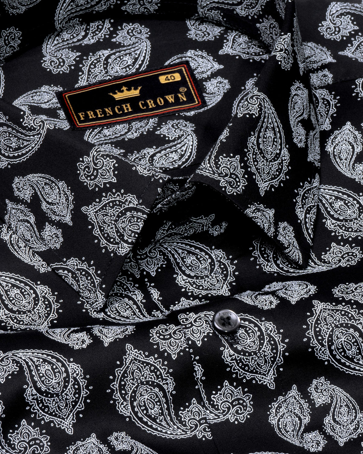 Jade Black with White Paisley Print Premium Satin Shirt