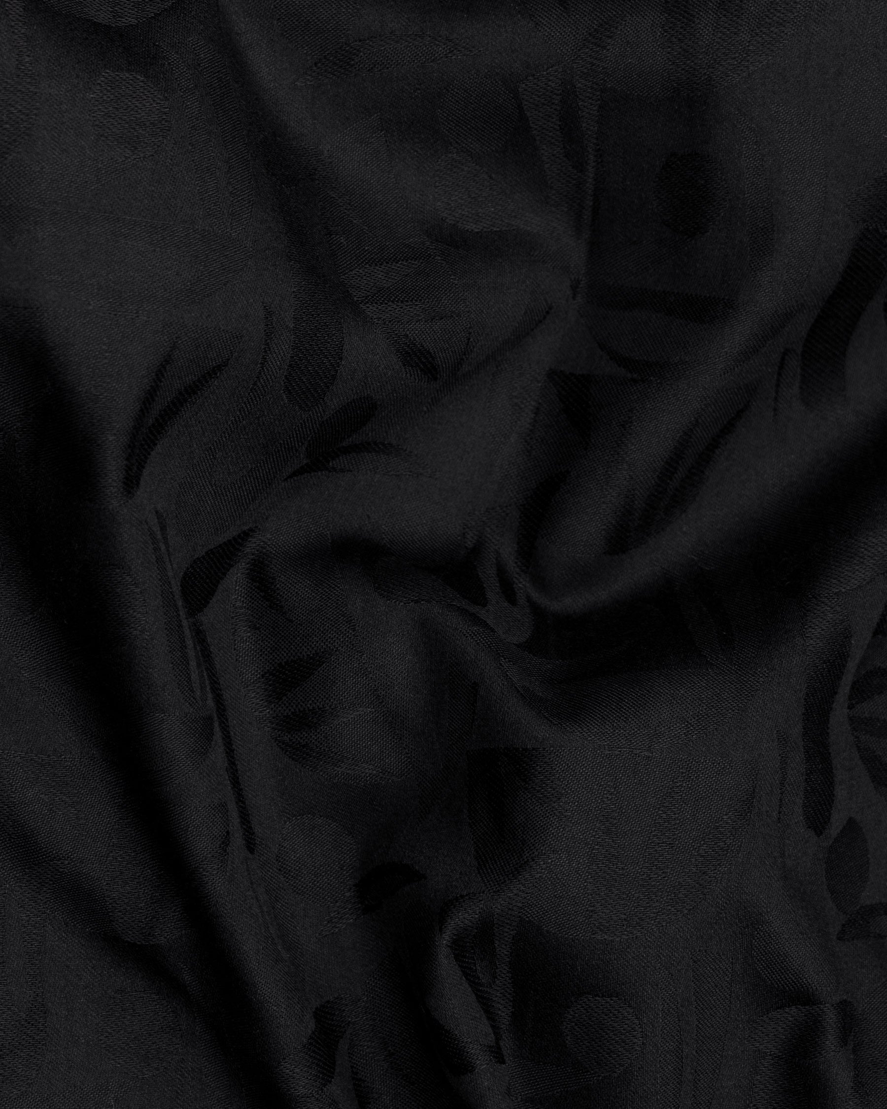 Jade Black Leaves Jacquard Textured Premium Giza Cotton Shirt