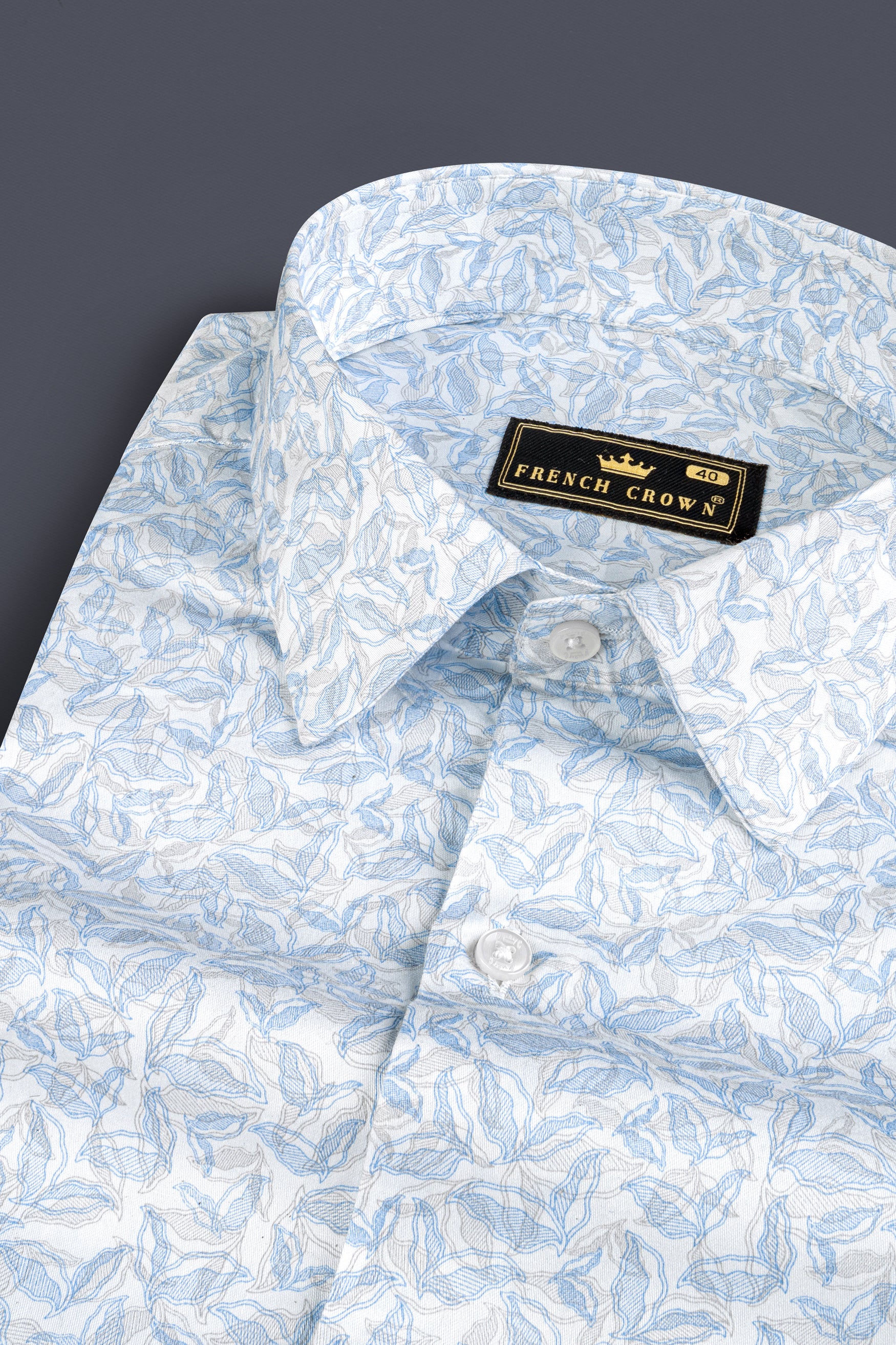 Bright white with Brown and Blue Leaves Printed Super soft Premium Cotton Shirt
