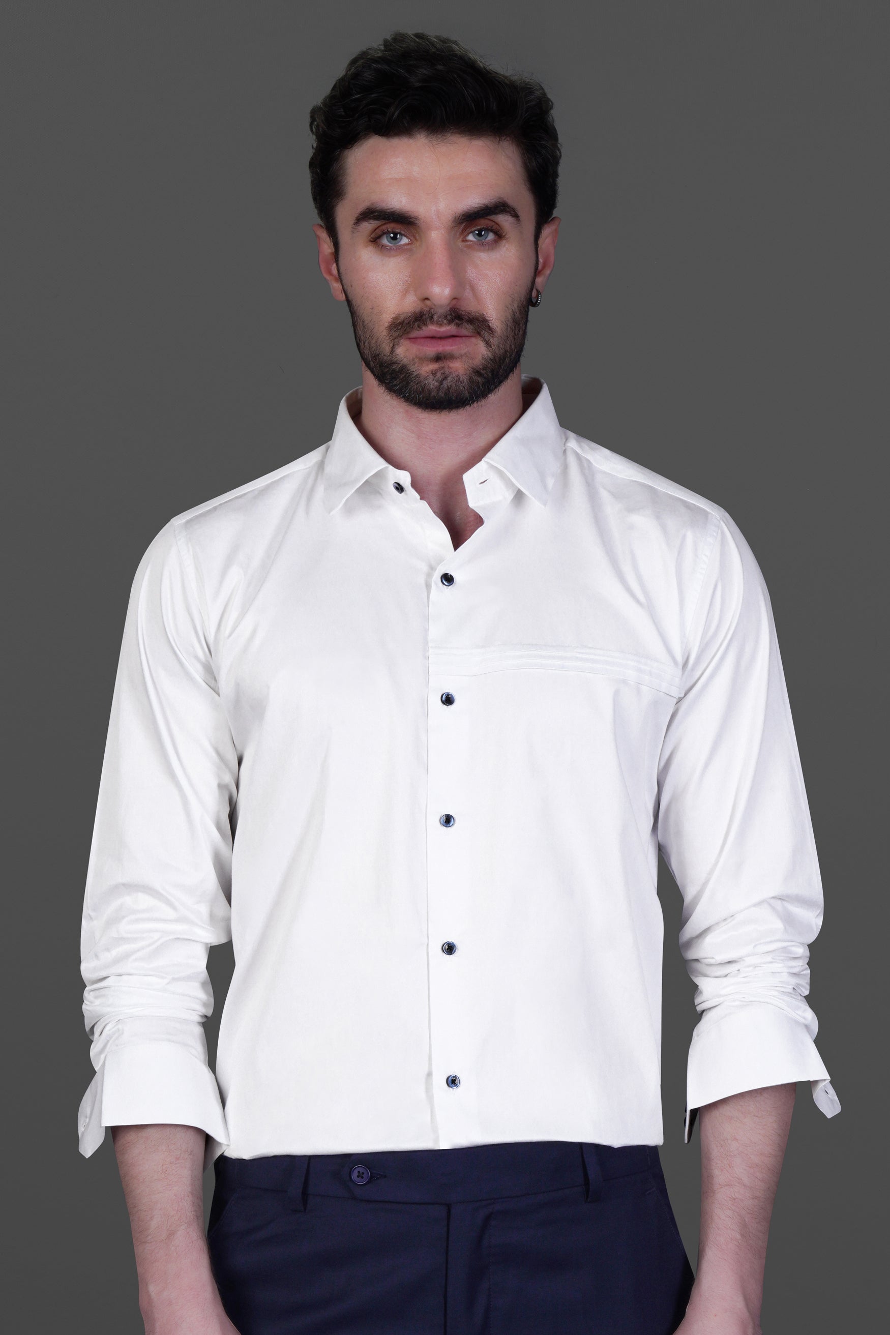 Bright White Subtle Sheen Patterned Premium Giza Cotton Shirt