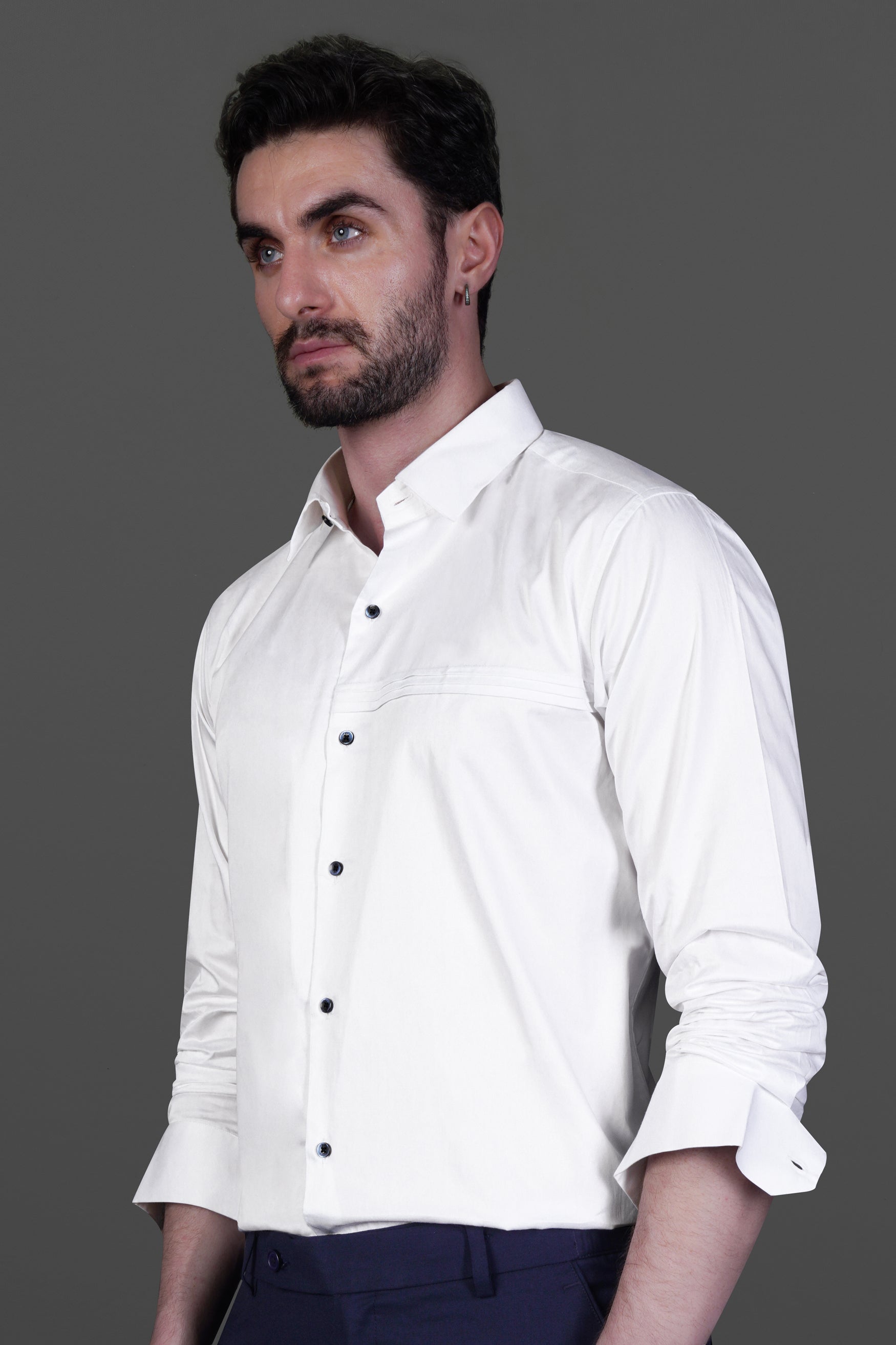 Bright White Subtle Sheen Patterned Premium Giza Cotton Shirt