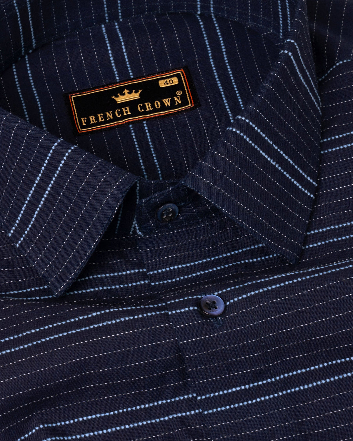 Midnight Blue with Stitching Textured Stripes Premium Giza Cotton Shirt