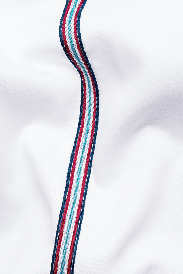 Bright White with Salomie and Black Subtle Sheen Piping Premium Cotton Shirt