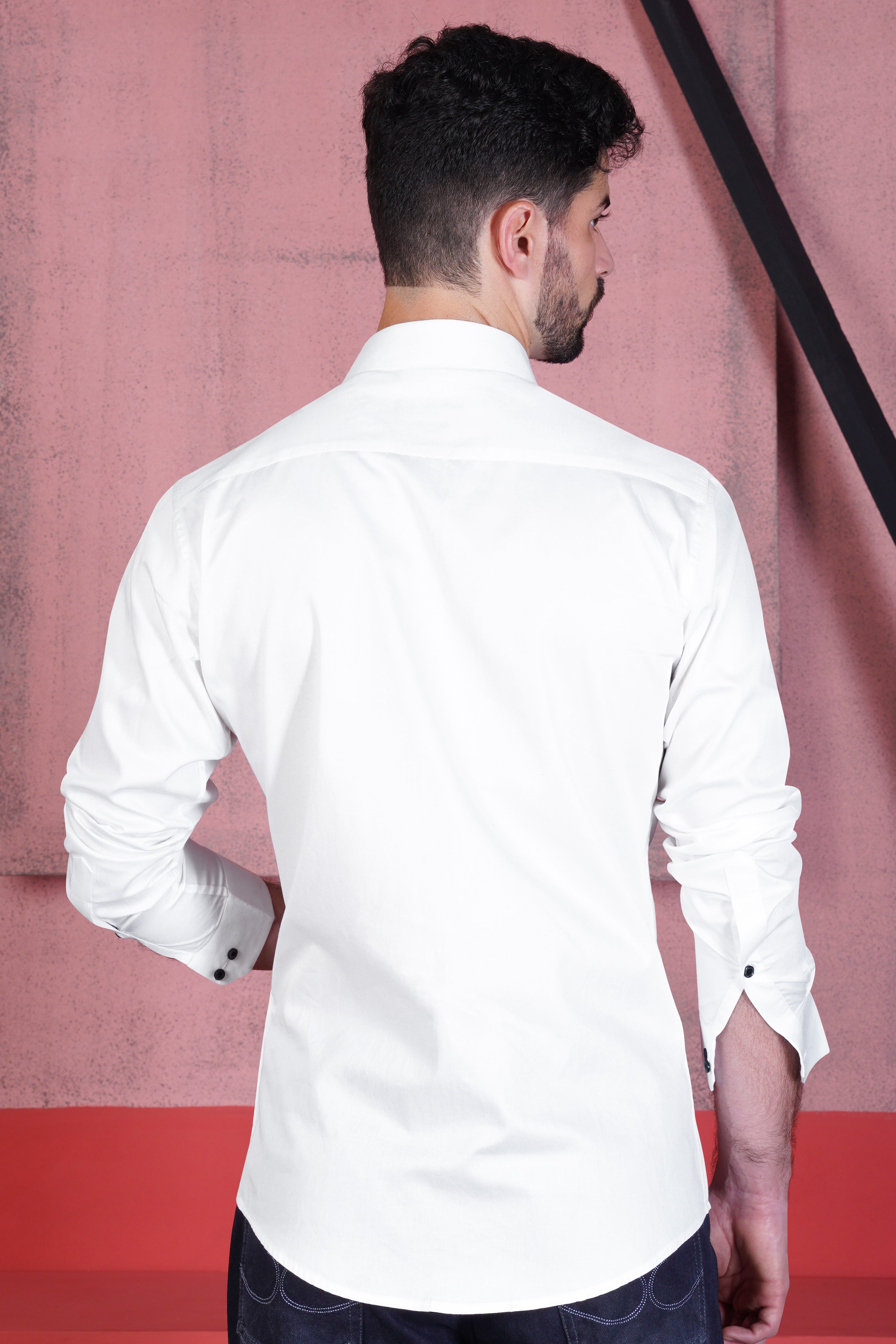 Bright White with Salomie and Black Subtle Sheen Piping Premium Cotton Shirt