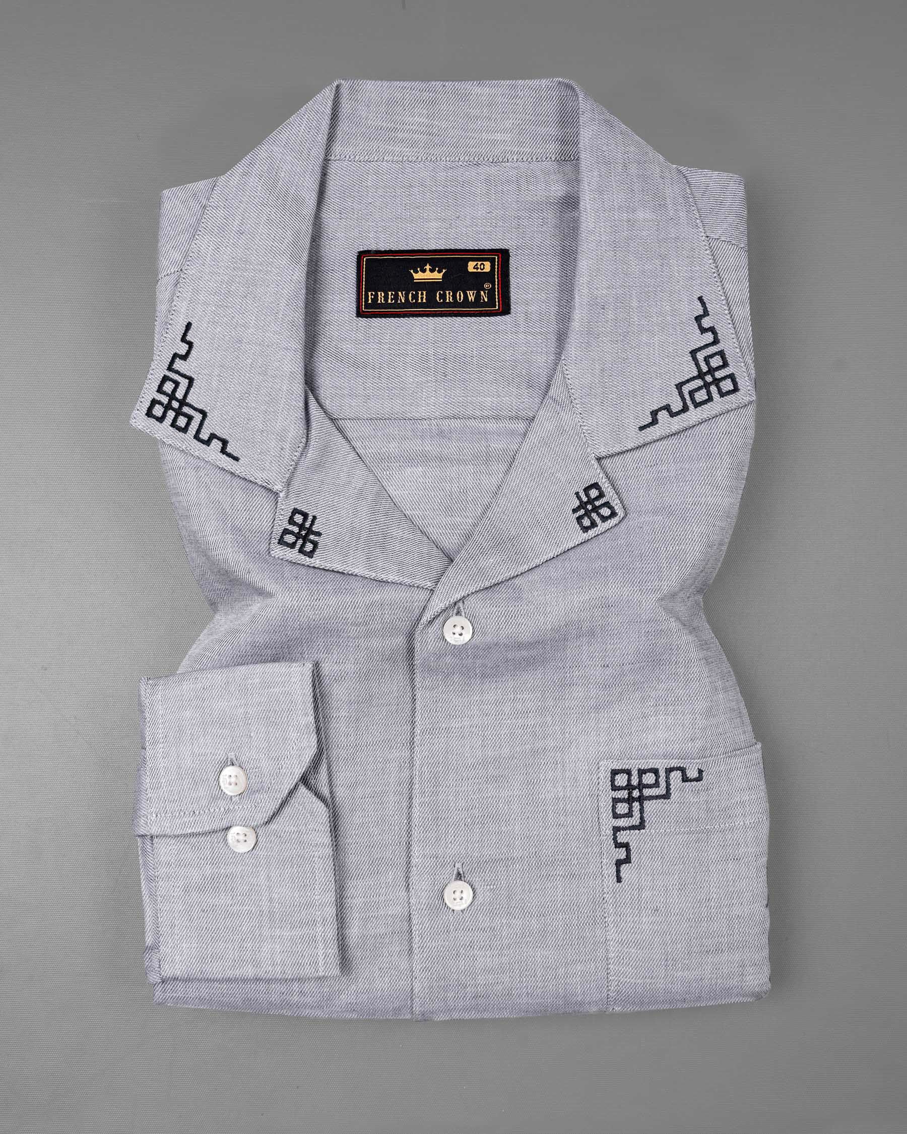 Mountain Gray Embroidered Luxurious Linen Designer Shirt