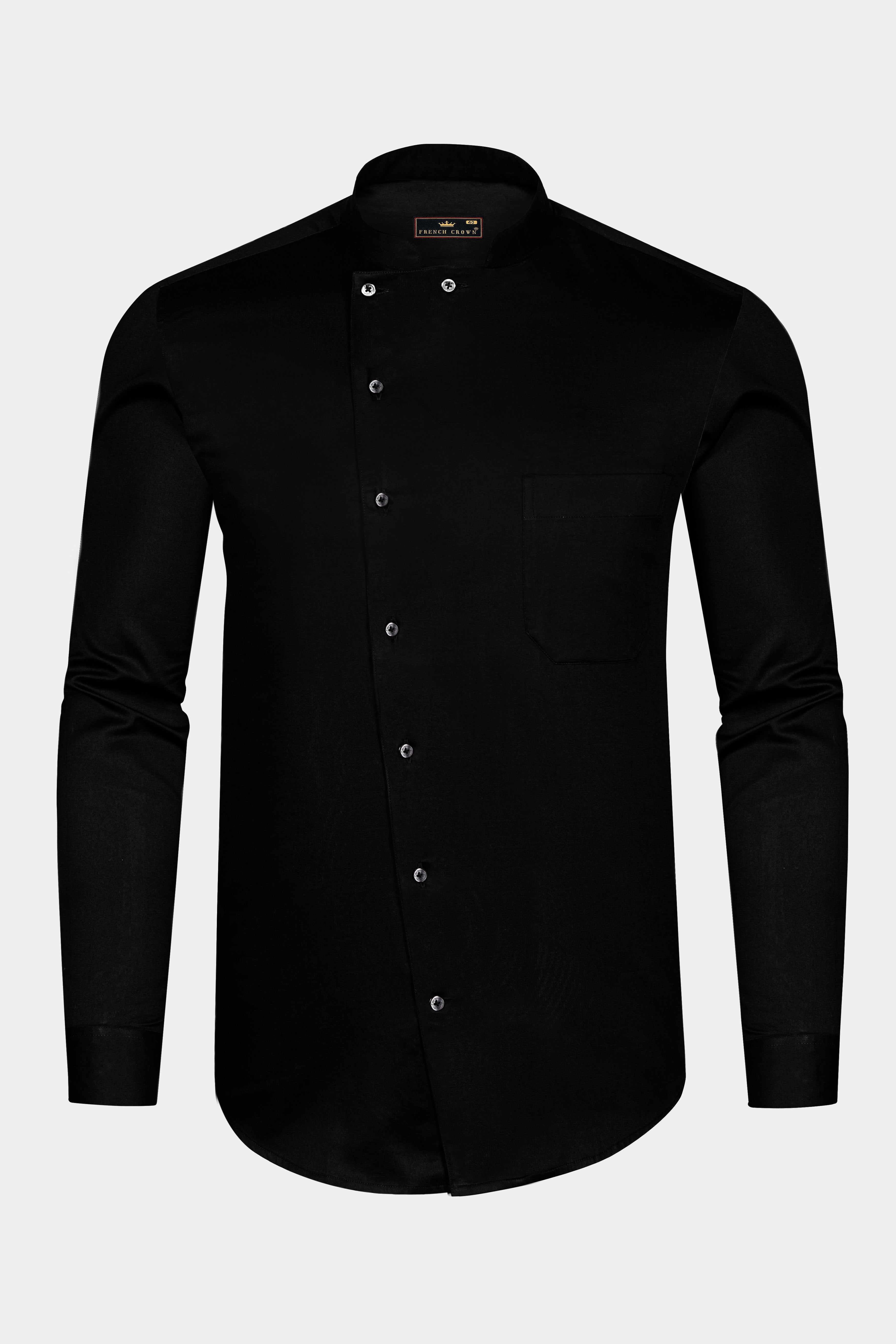jade Black Cross Placket Bandhgala Super Soft Premium Cotton Shirt