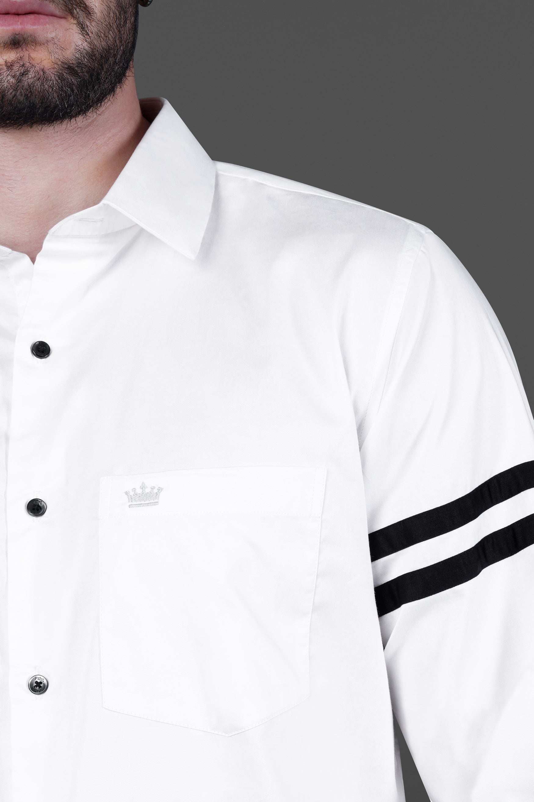 Bright White with Black Subtle Sheen Biceps Stripes Premium Satin Shirt