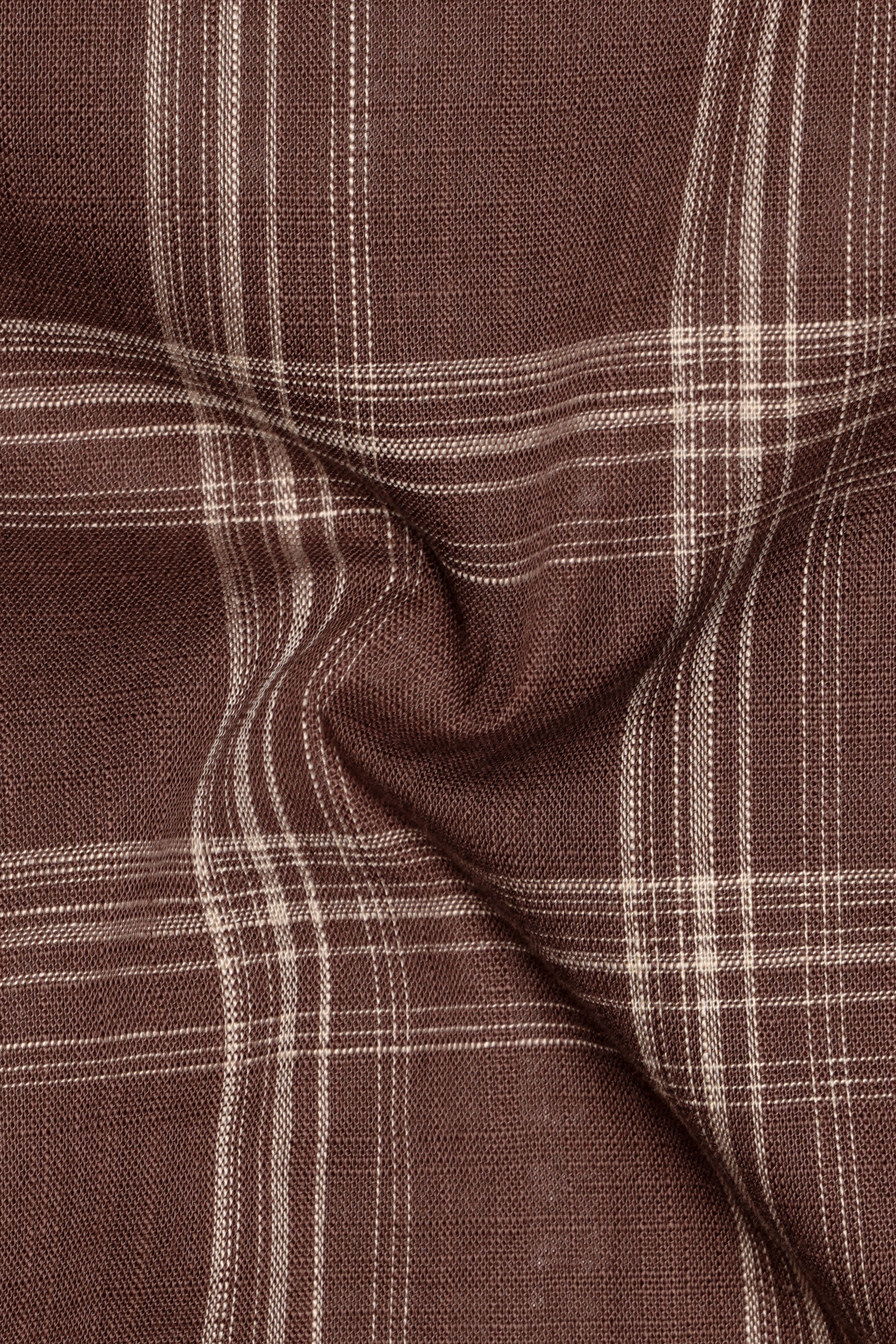 Dark Chestnut Brown Plaid Luxurious Linen Kurta Shirt