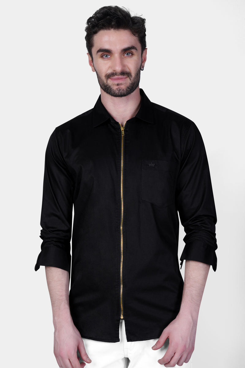 JADE BLACK ZIPPER CLOSURE PREMIUM COTTON SHIRT