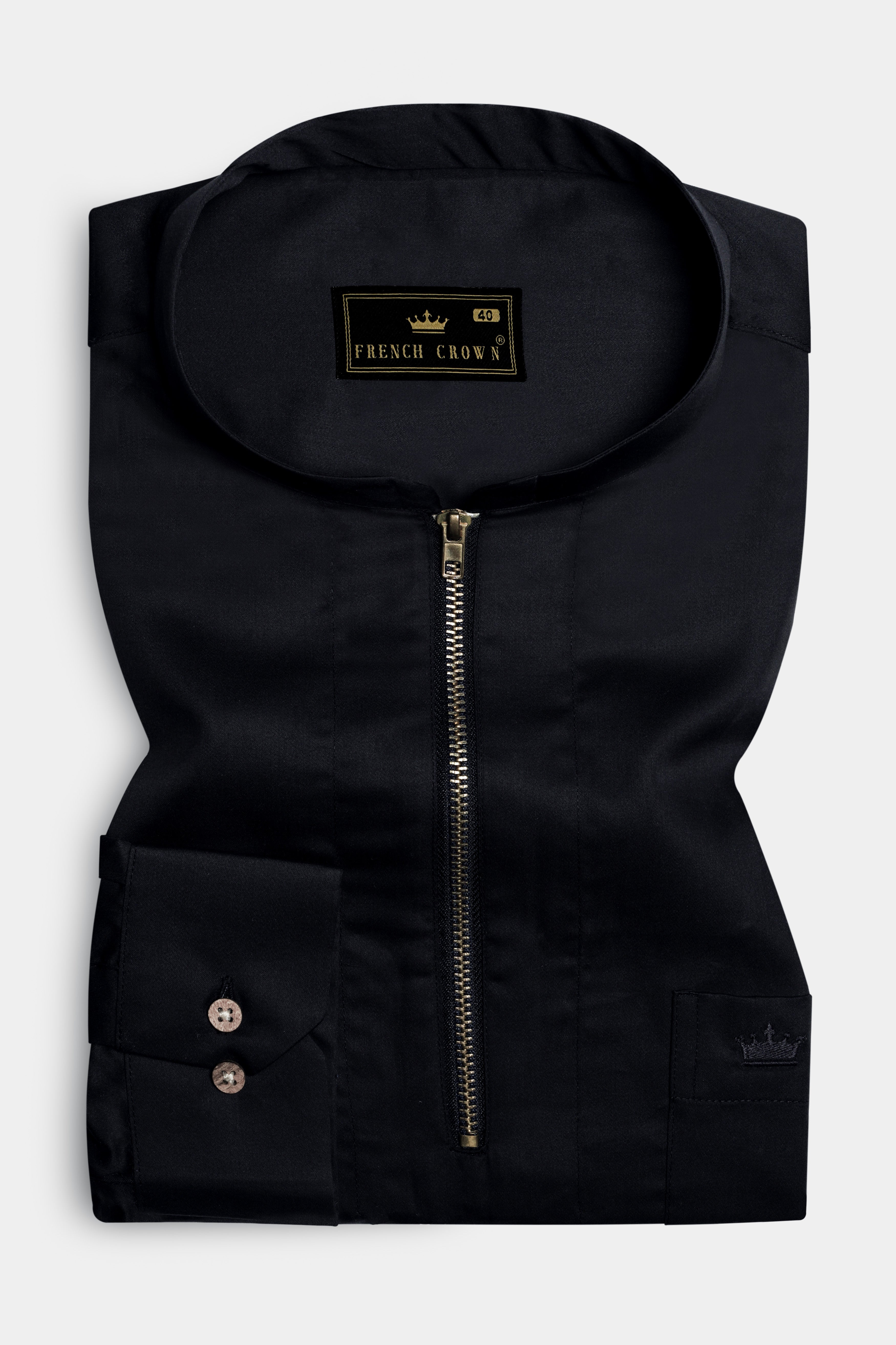 Jade Black Zipper Closure Premium Cotton Shirt