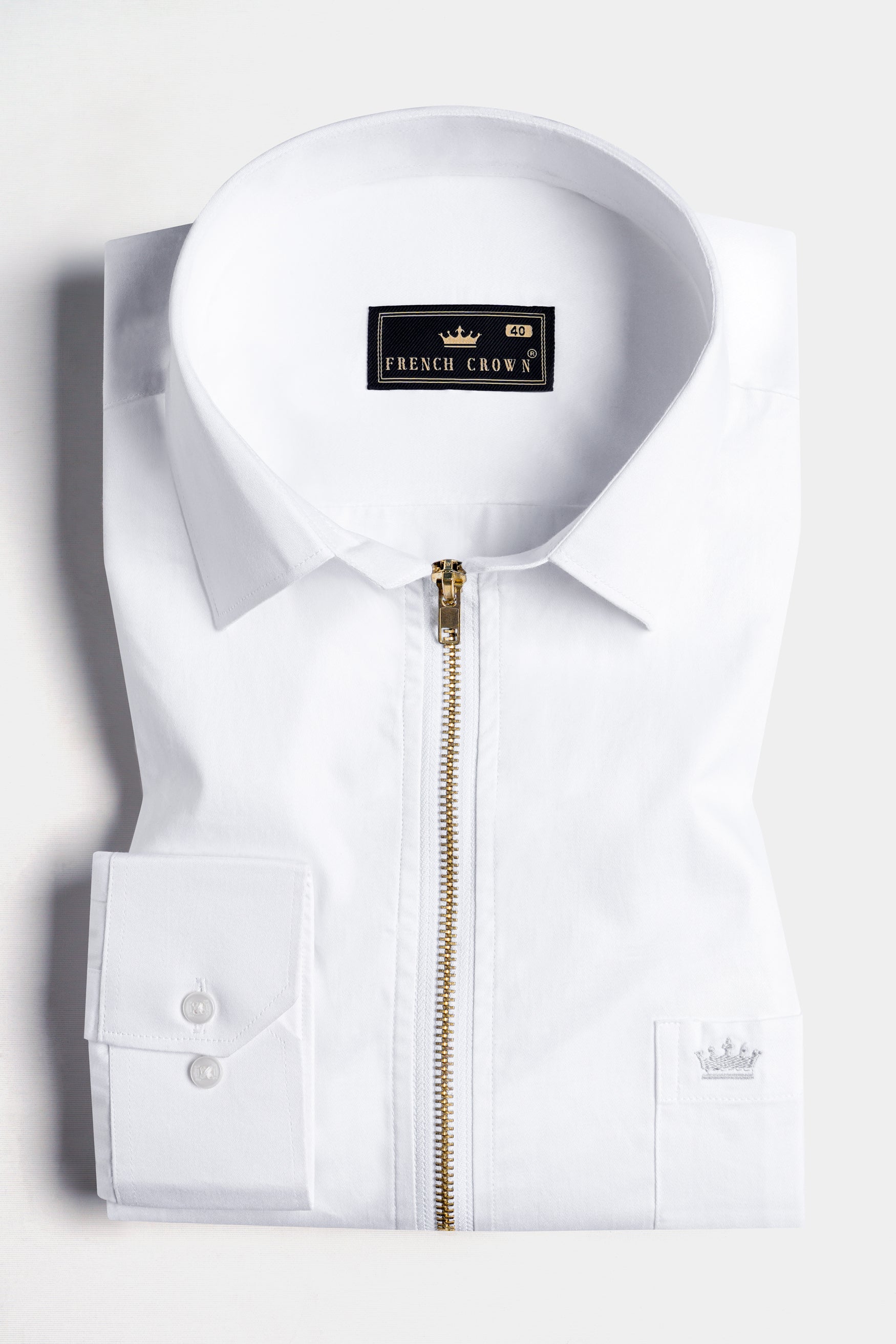 Bright White Subtle Sheen Zipper Closure Premium Satin Shirt