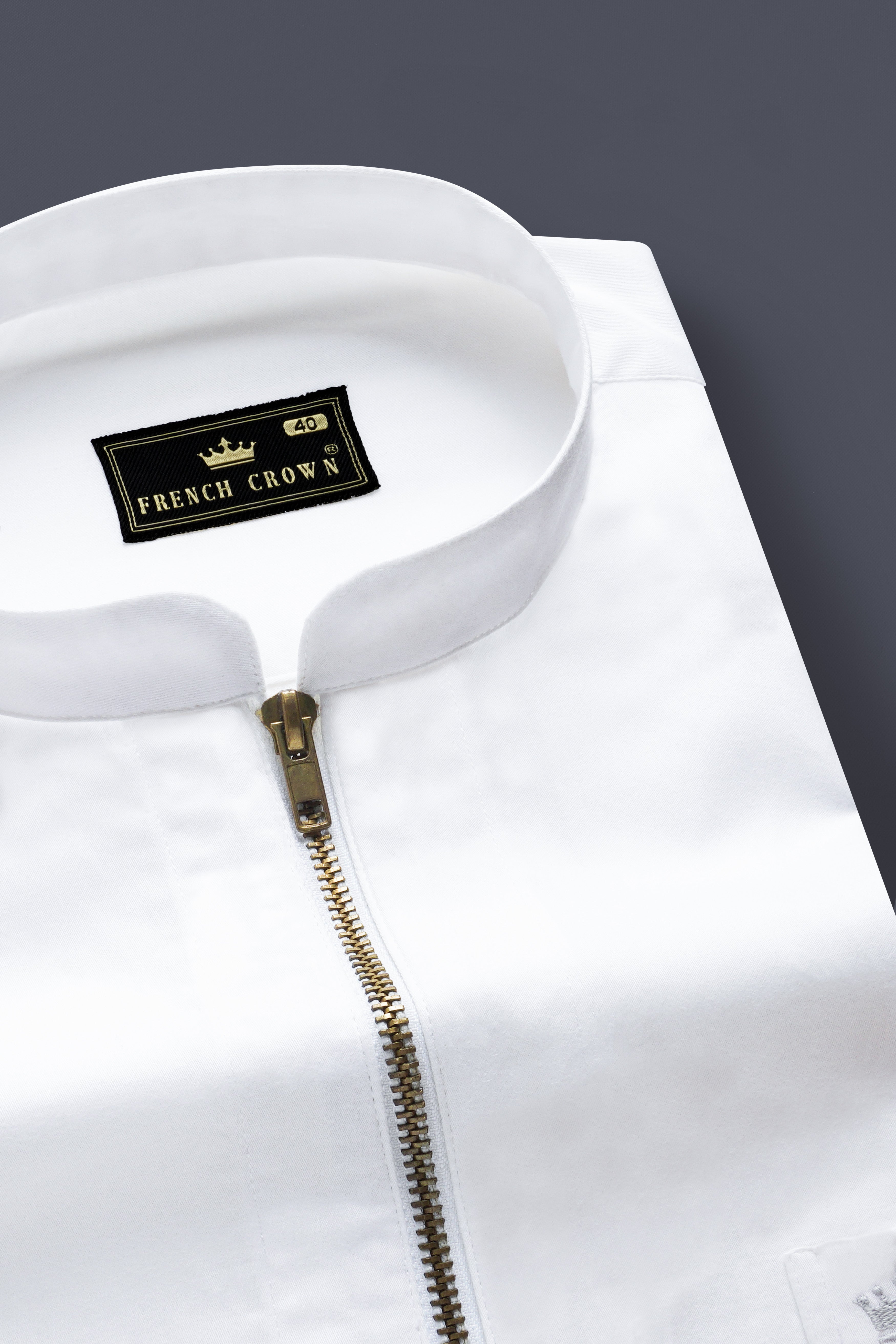 Bright White Subtle Sheen Zipper Closure Premium Cotton Shirt