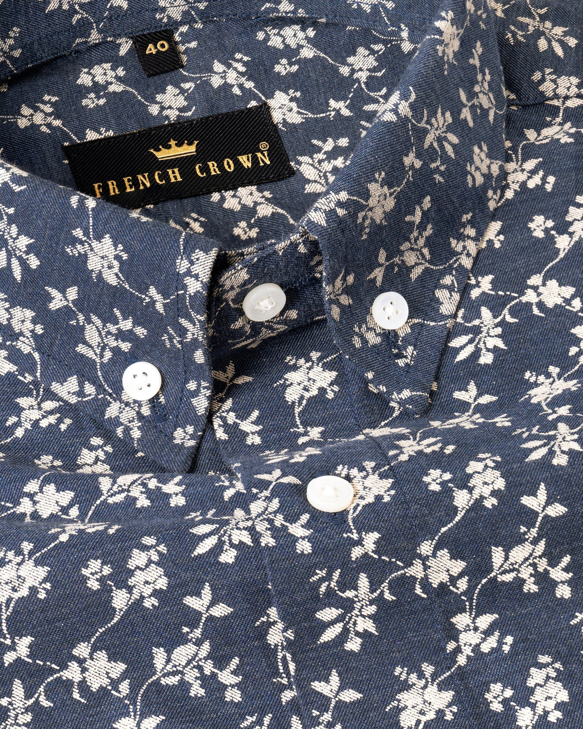 Denim Blue Flowers Printed Premium Oxford Shirt
