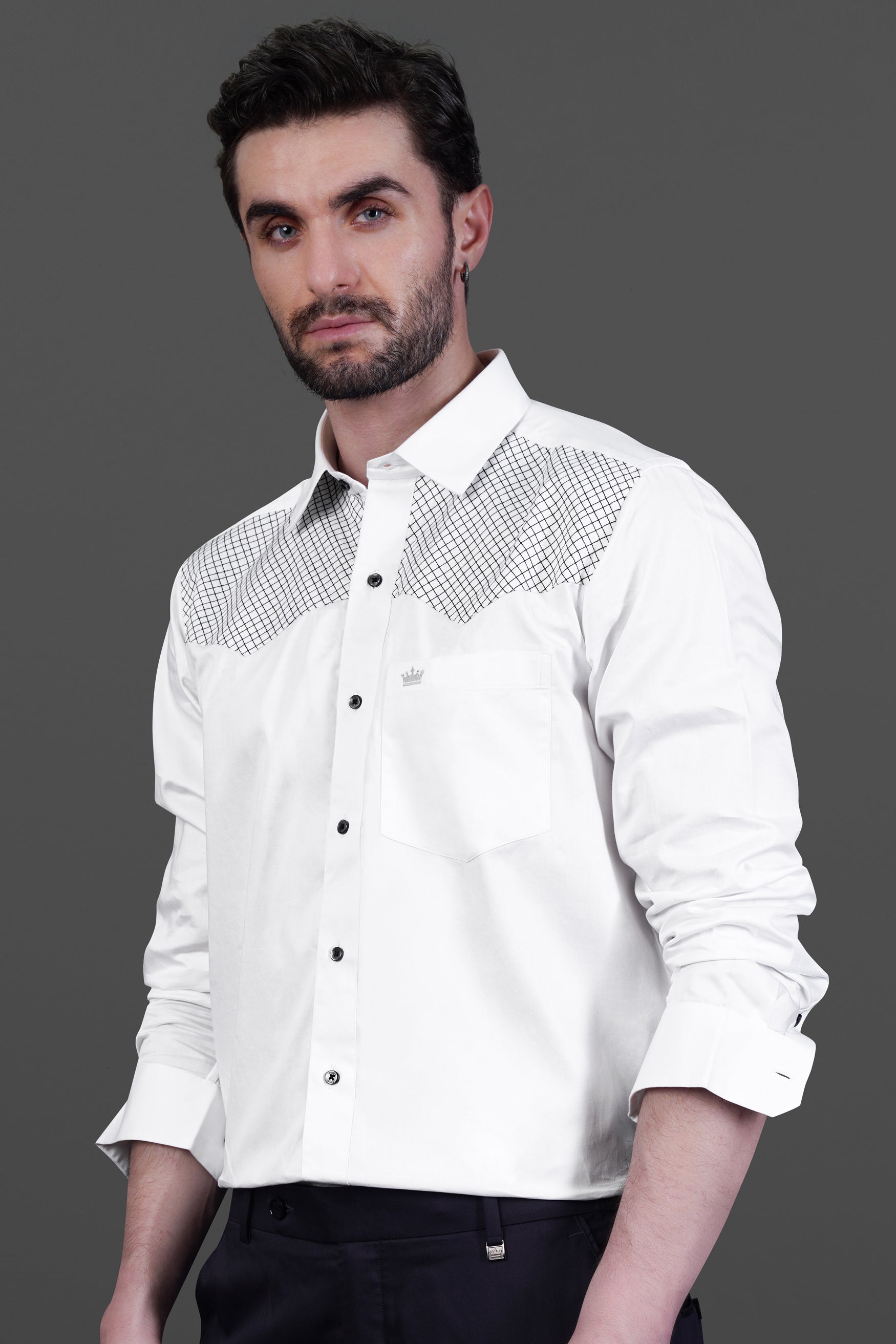 Bright White With Black Thread Art Formal/Casual plain-Solid Premium Cotton  Shirt For Men - Snitch Shirts