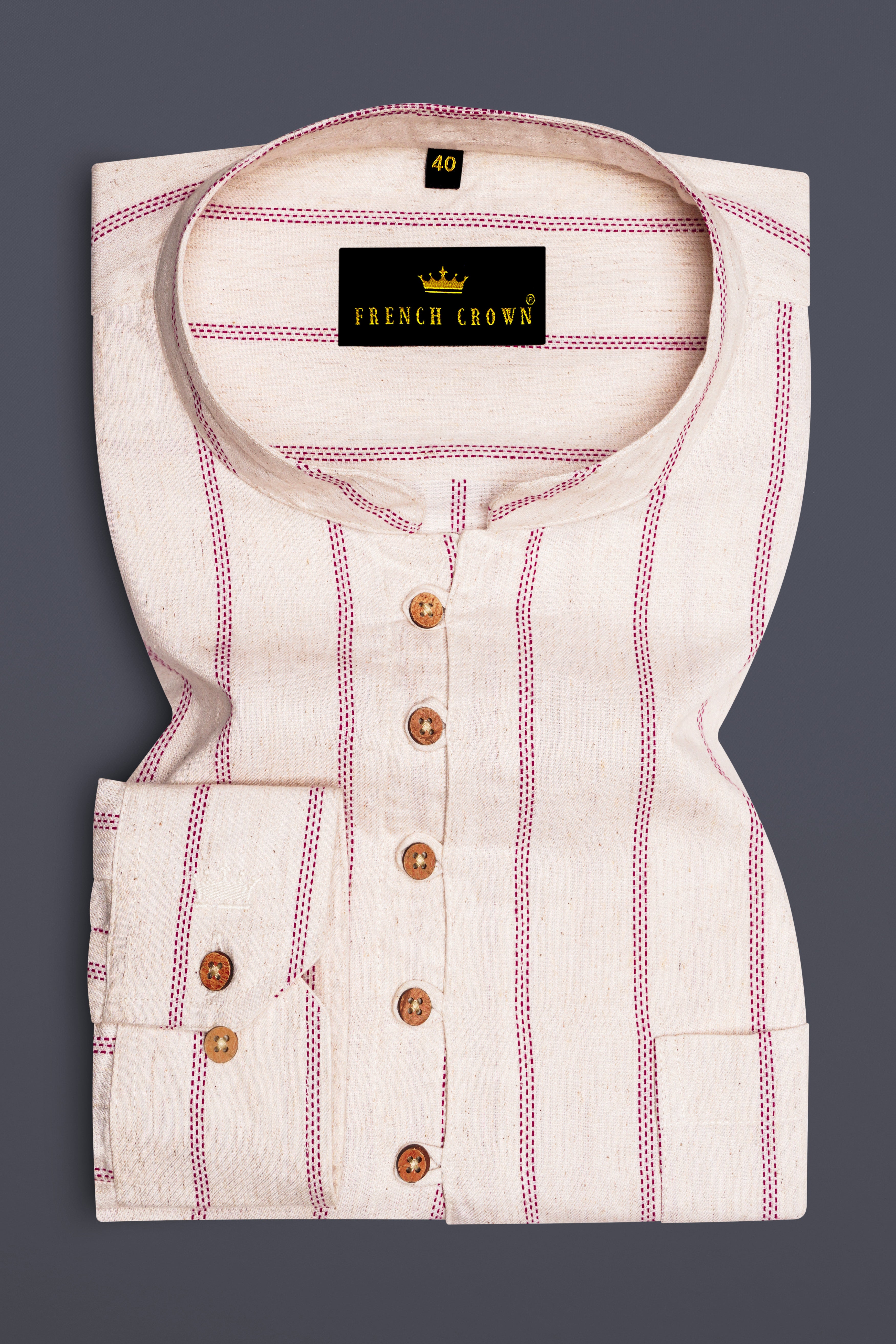 Quarter Spanish with Froly Red Striped Luxurious Linen Shirt