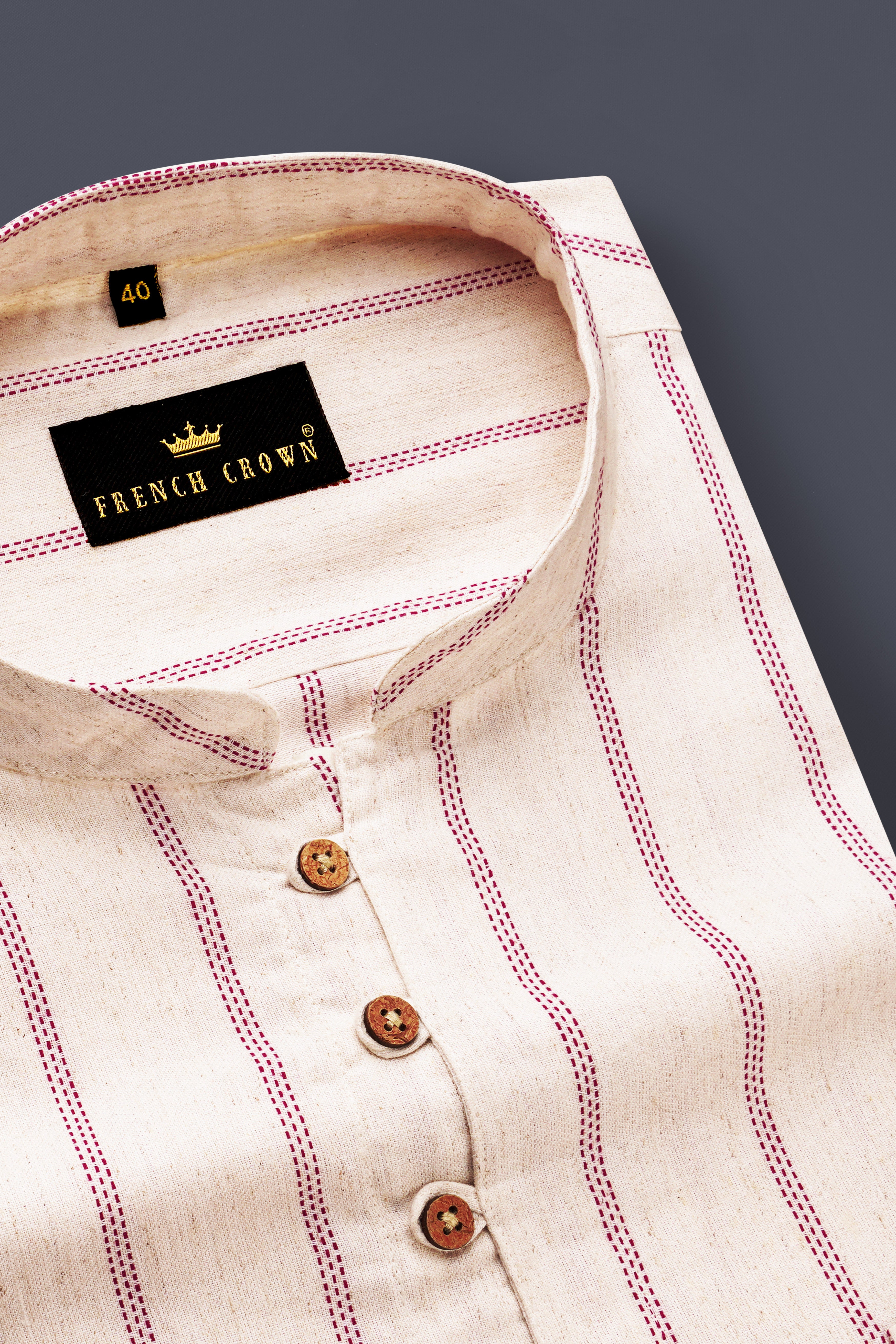 Quarter Spanish with Froly Red Striped Luxurious Linen Shirt