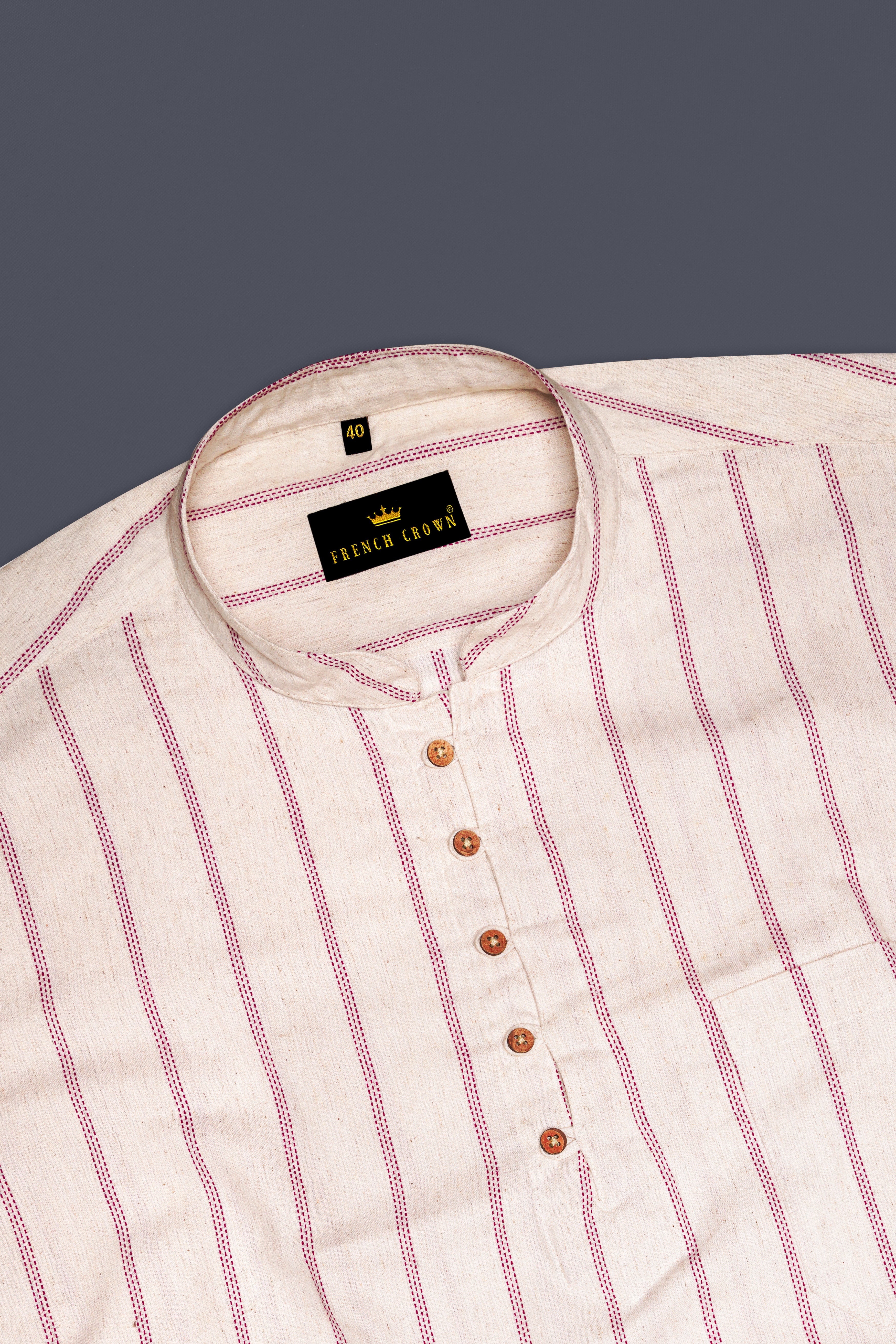 Quarter Spanish with Froly Red Striped Luxurious Linen Shirt