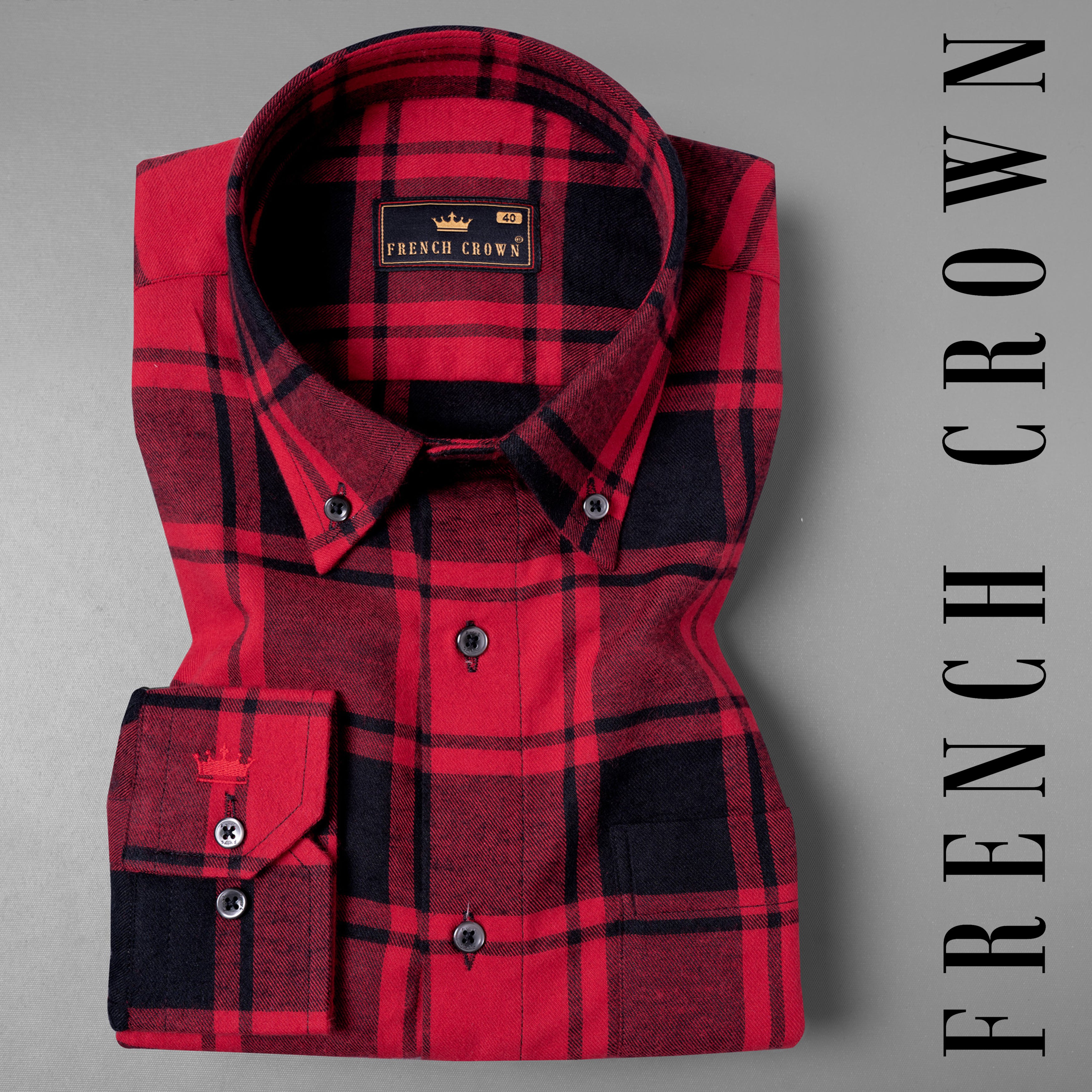 Cardinal Red with Jade Black Plaid Premium Cotton Flannel Shirt
