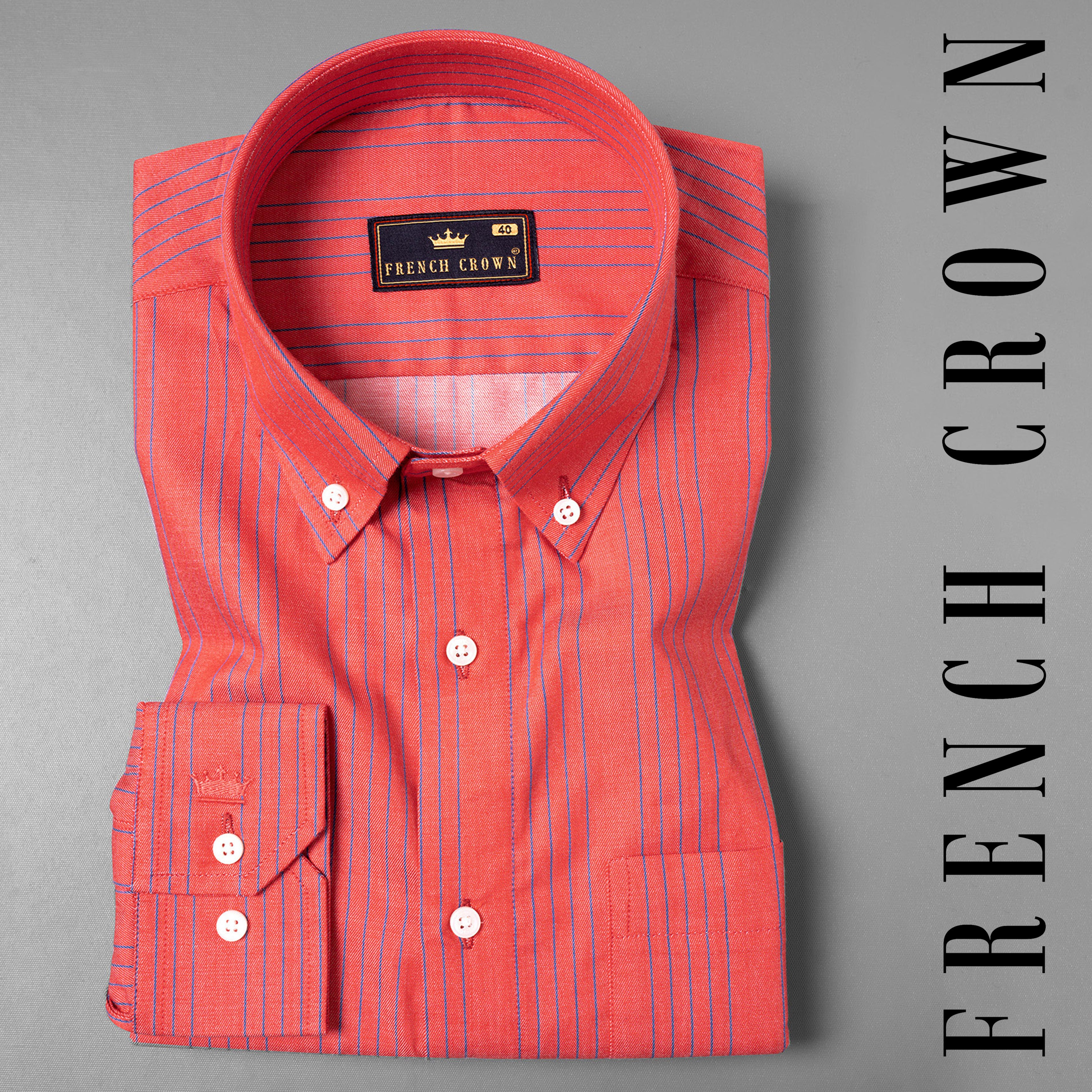 Carnation with Meteorite Blue Twill Striped Premium Cotton Shirt