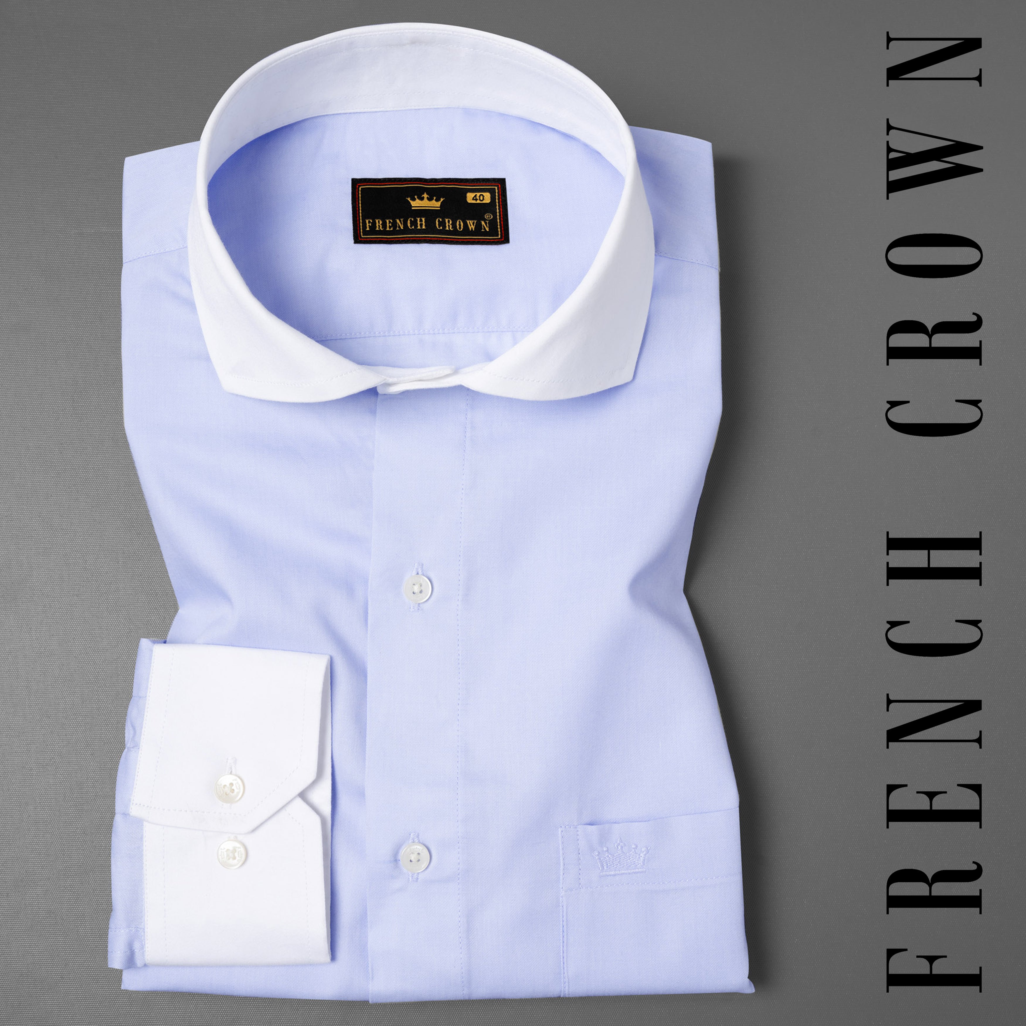 Moon Raker Blue with White Collar Twill Premium Cotton Shirt