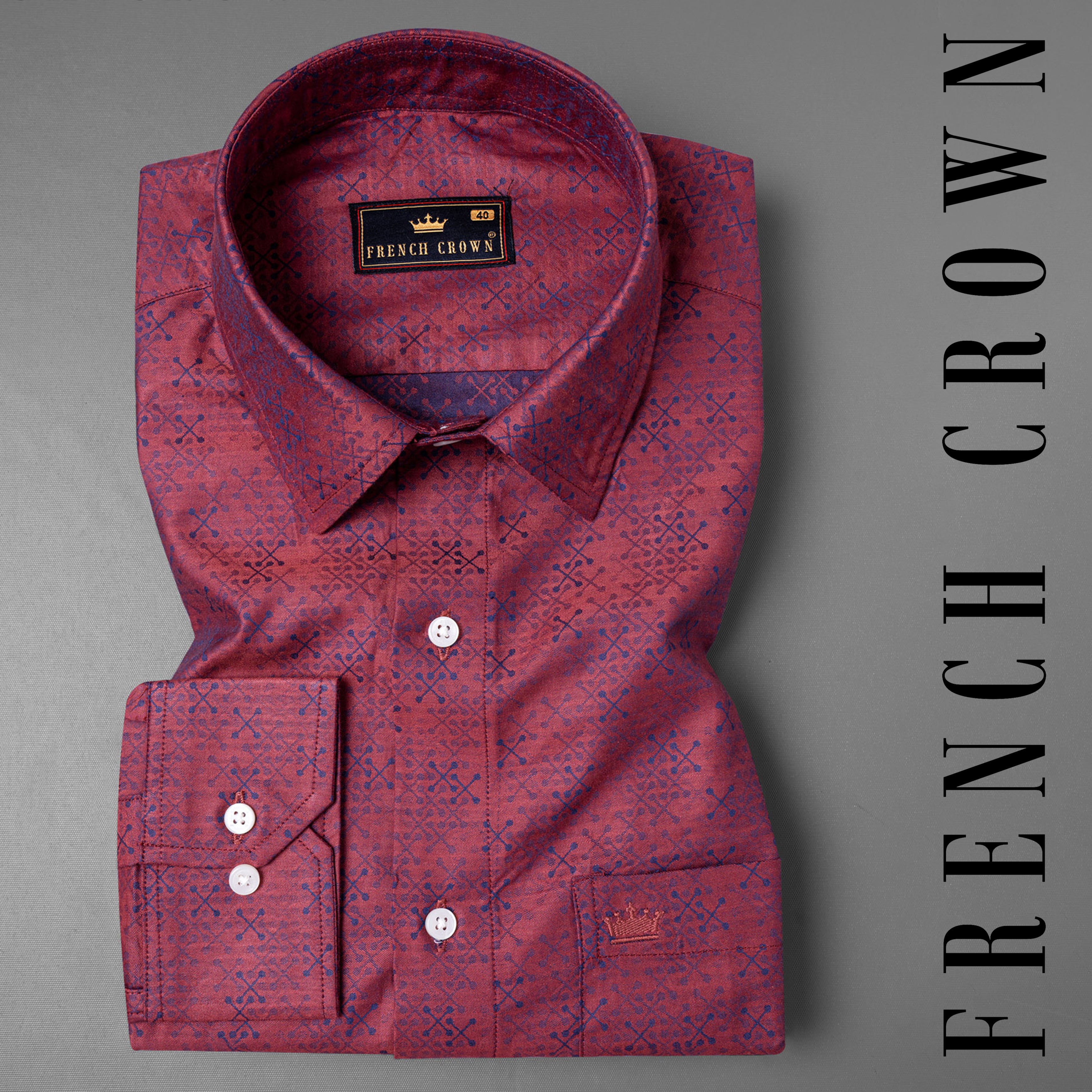 Claret Red Jacquard Textured Premium Giza Cotton Shirt