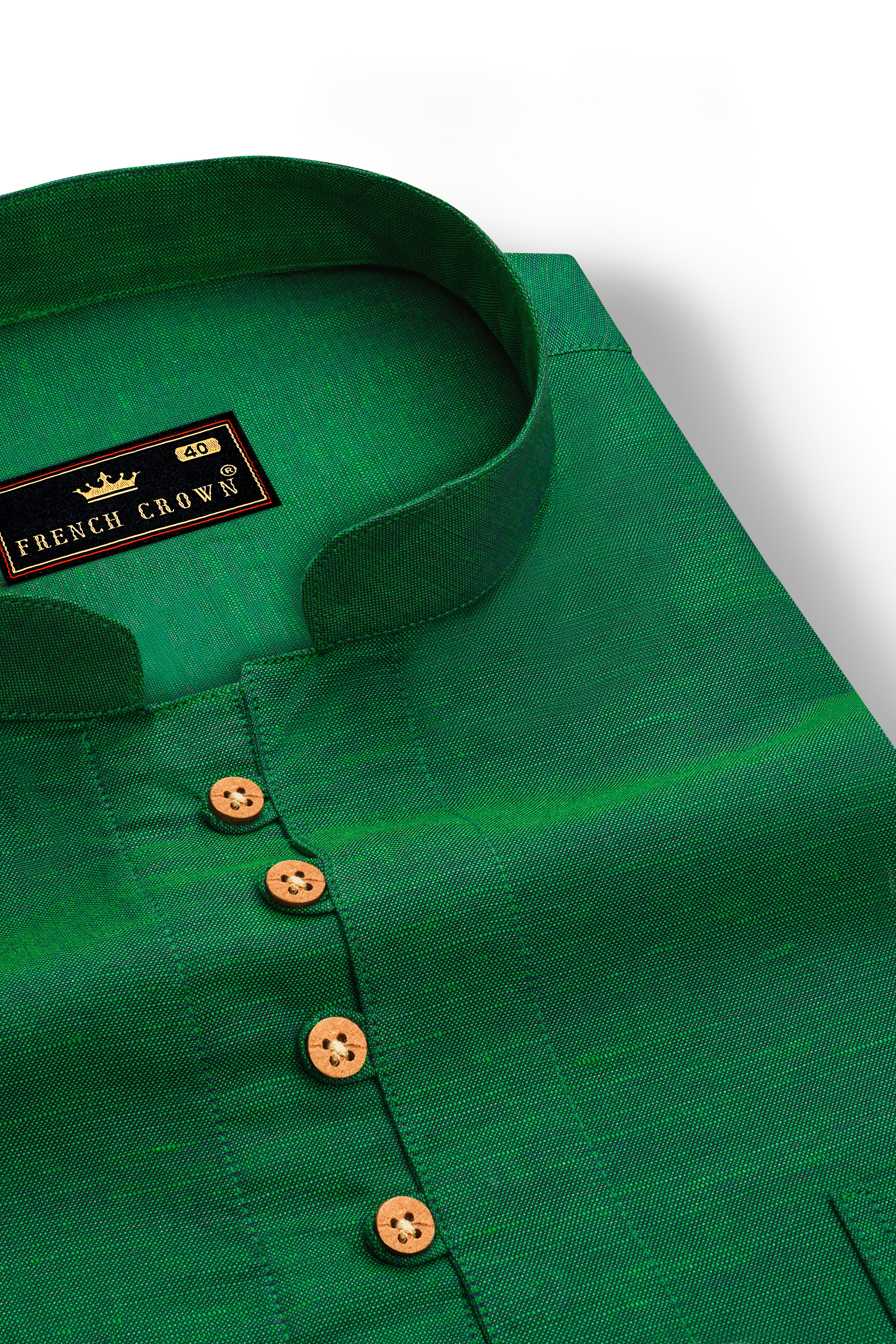 Emerald Green Luxurious Linen Kurta Shirt
