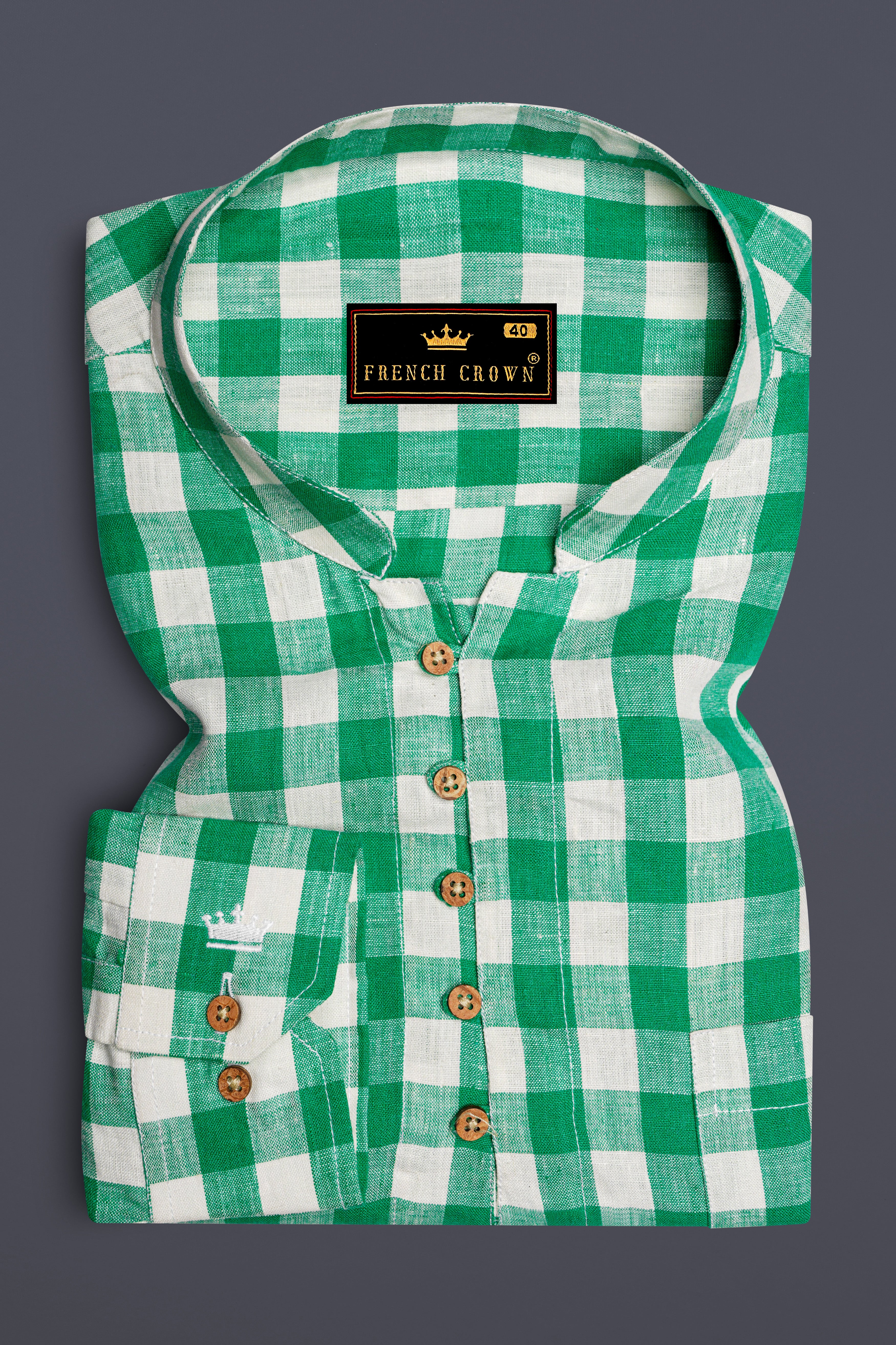 Observatory Green and White Checkered Luxurious Linen Kurta Shirt