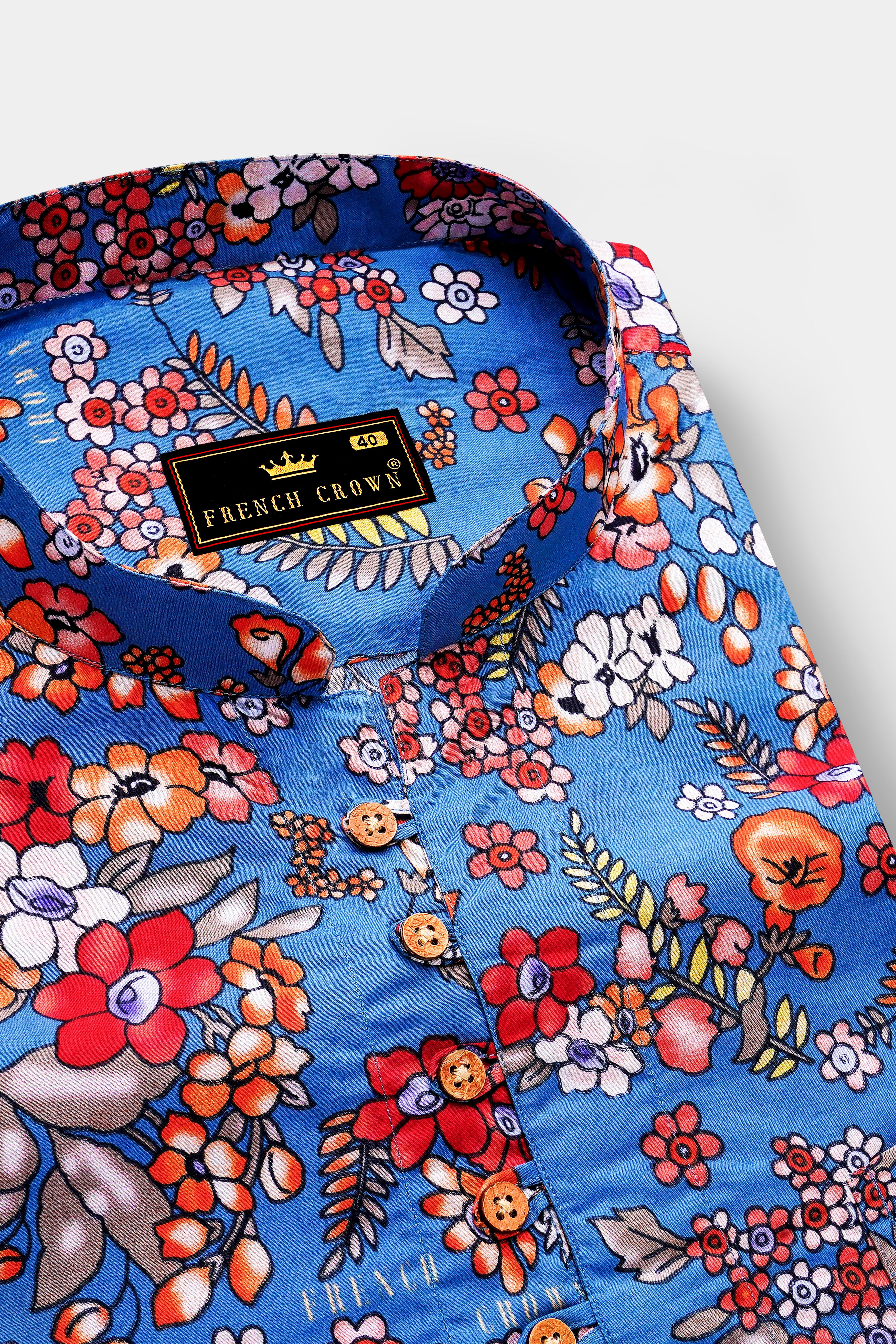 Shakespeare Blue Floral Printed Premium Cotton Kurta Shirt